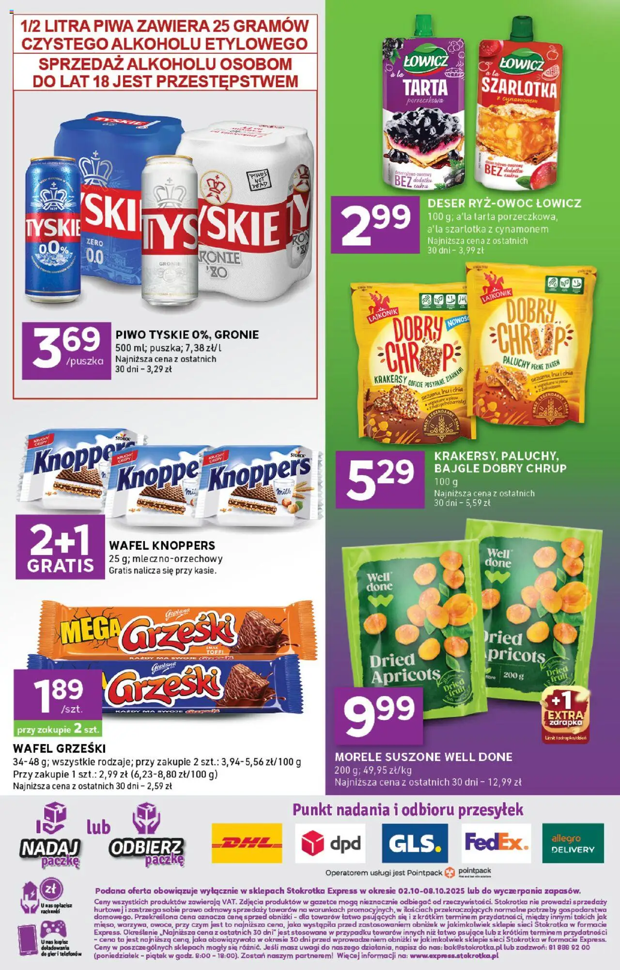 Stokrotka Gazetka - Express od 02.10.2025 | Strona: 6 | Produkty: Knoppers, Stokrotka, Morele, Krakersy