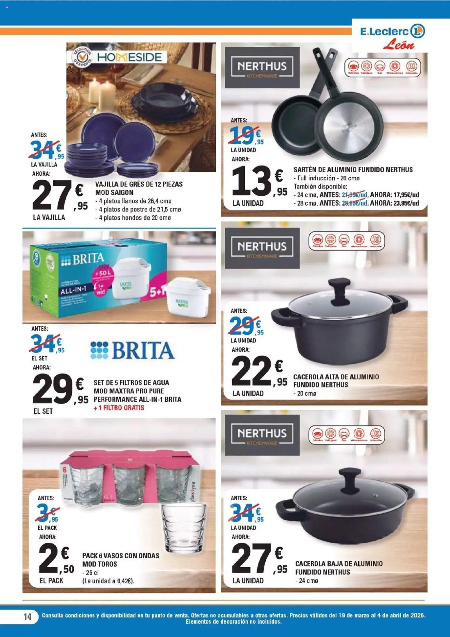 E.Leclerc - León │ válido desde el 19.03.2026 | Página: 14 | Productos: Vasos, Βρεφικό κρεβάτι