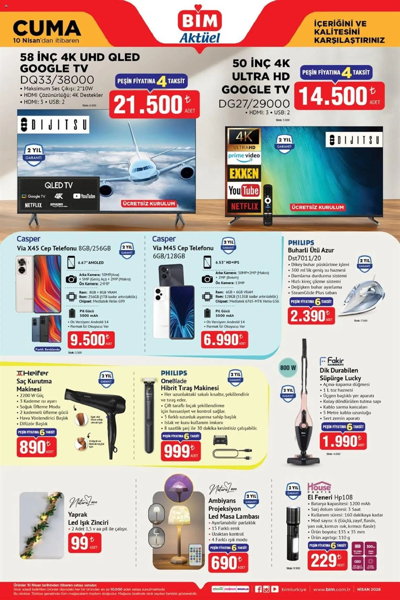 BİM - Katalog Cuma - 10.04.2026 tarihinden itibaren geçerlidir | Sayfa: 2 | Ürünler: Pil, Su, TV, Kamera