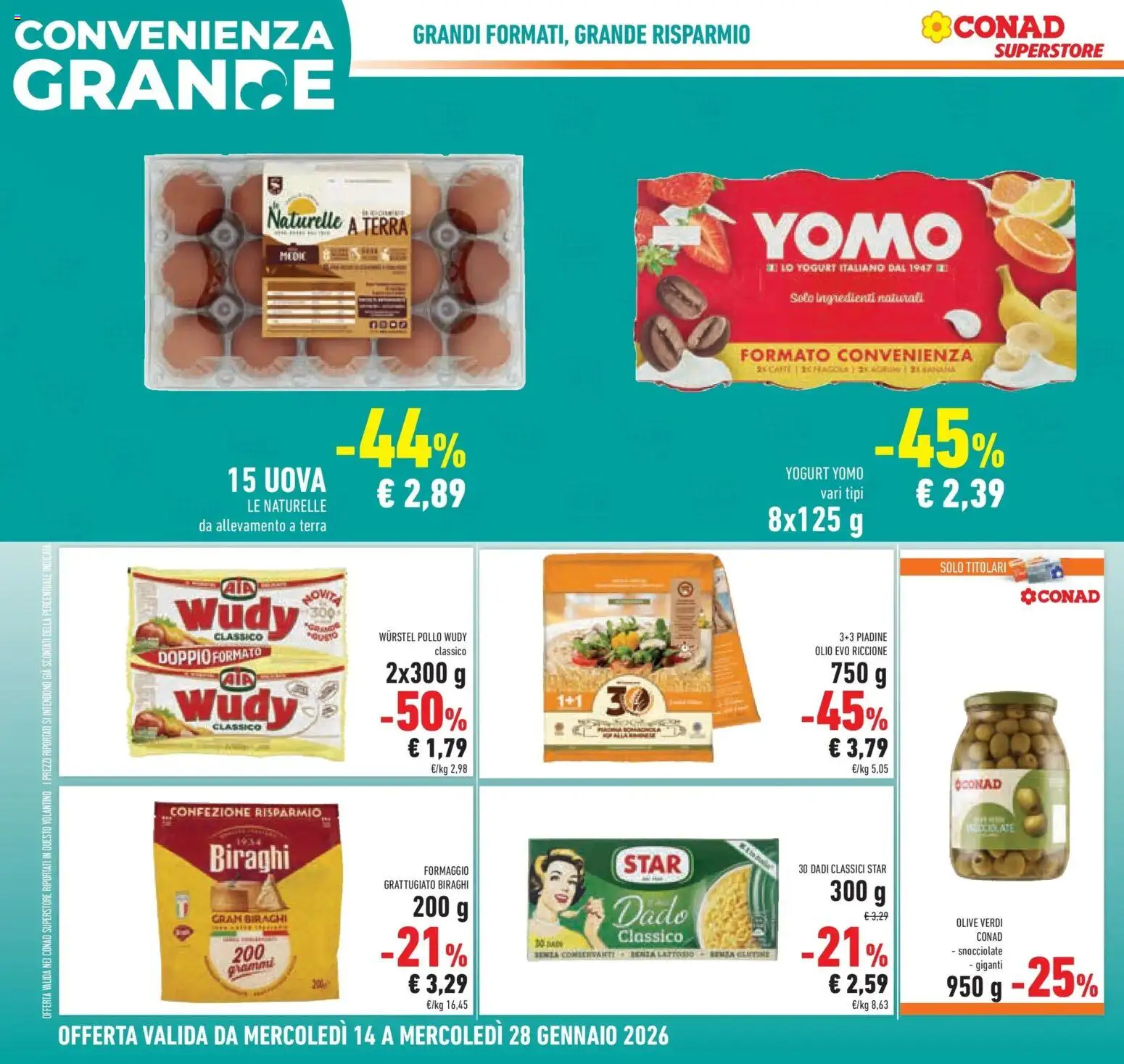 Volantino Conad del 14.01.2026 | Pagina: 2 | Prodotti: Yogurt, Uova, Wurstel, Terra