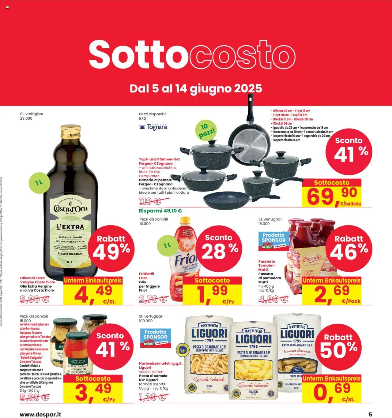 Volantino Interspar del 05.06.2025 | Pagina: 5 | Prodotti: Mutti passata, Padella, Penne, Pomodori secchi