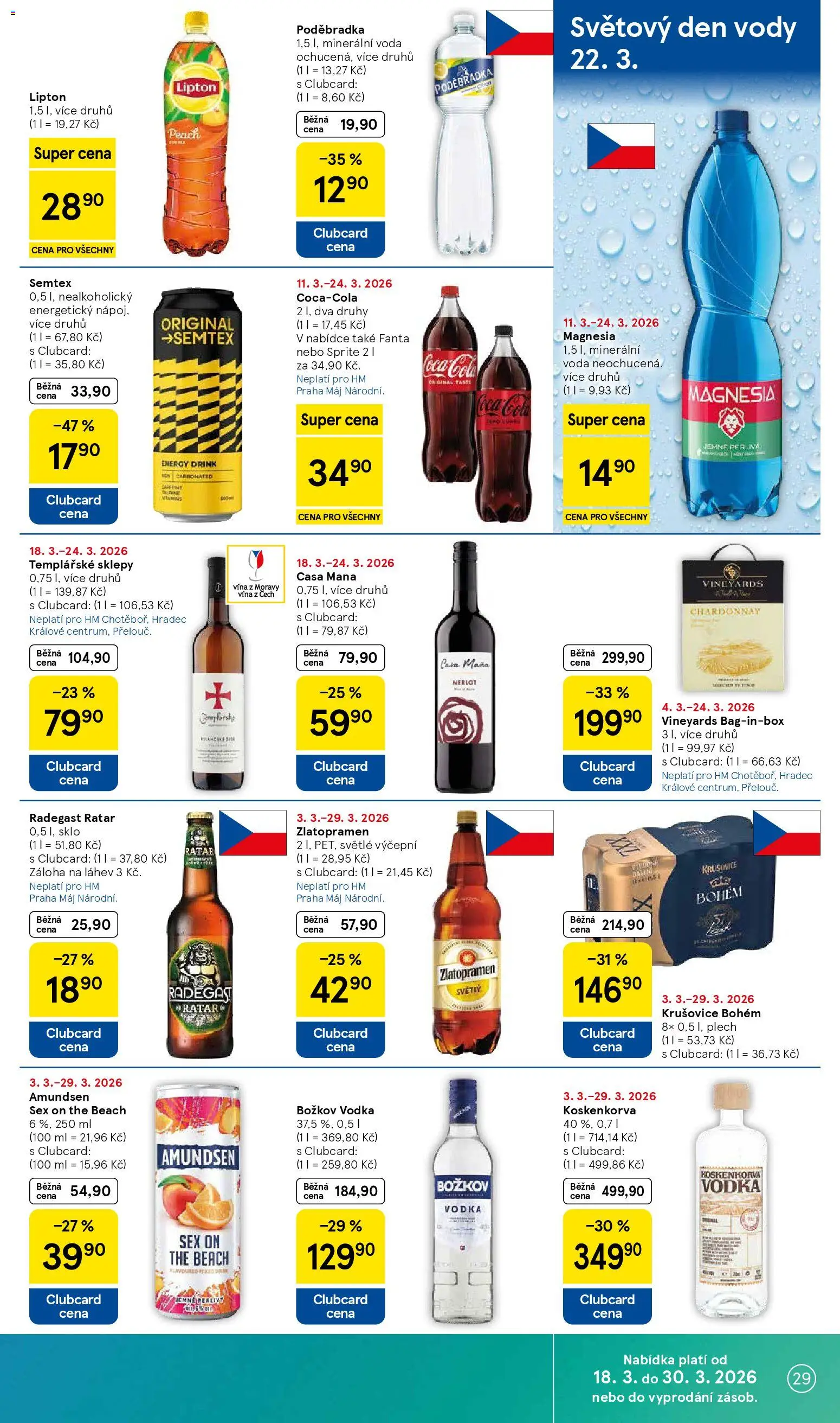 Tesco leták - Hypermarket od 18.03.2026 | Strana: 29 | Produkty: Zlatopramen, Merlot, Coca cola, Radegast Ratar