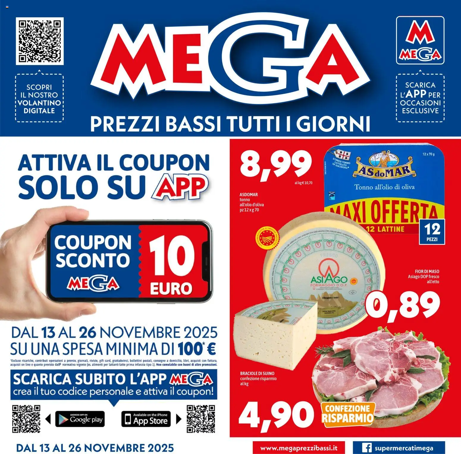 Volantino Mega del 13.11.2025 | Pagina: 1 | Prodotti: Iphone, Suino, The, Tonno