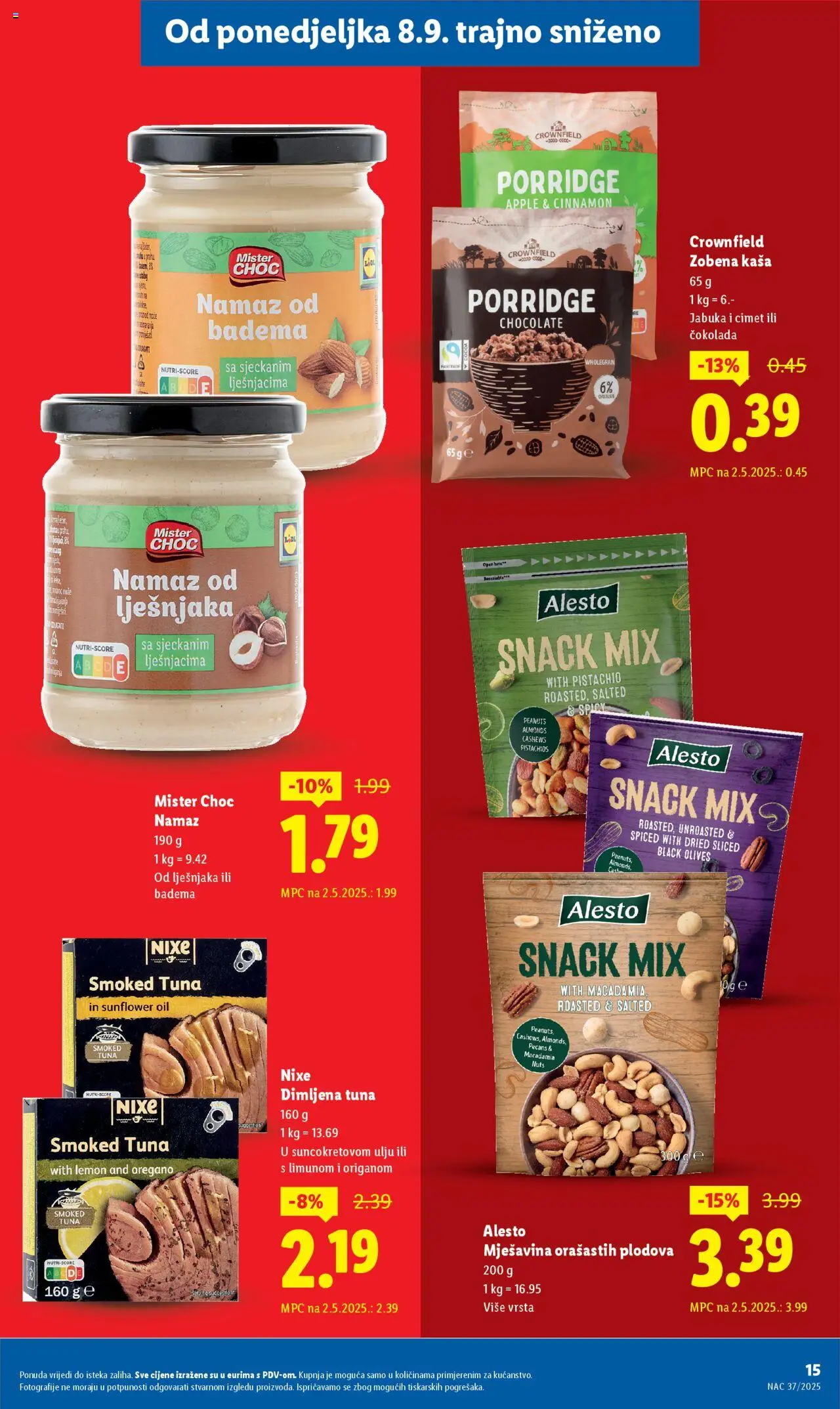 Lidl katalog | vrijedi od 30.09.2025 | Stranica: 14 | Proizvodi: Čokolada, Tuna, Namaz od lješnjaka, Namaz