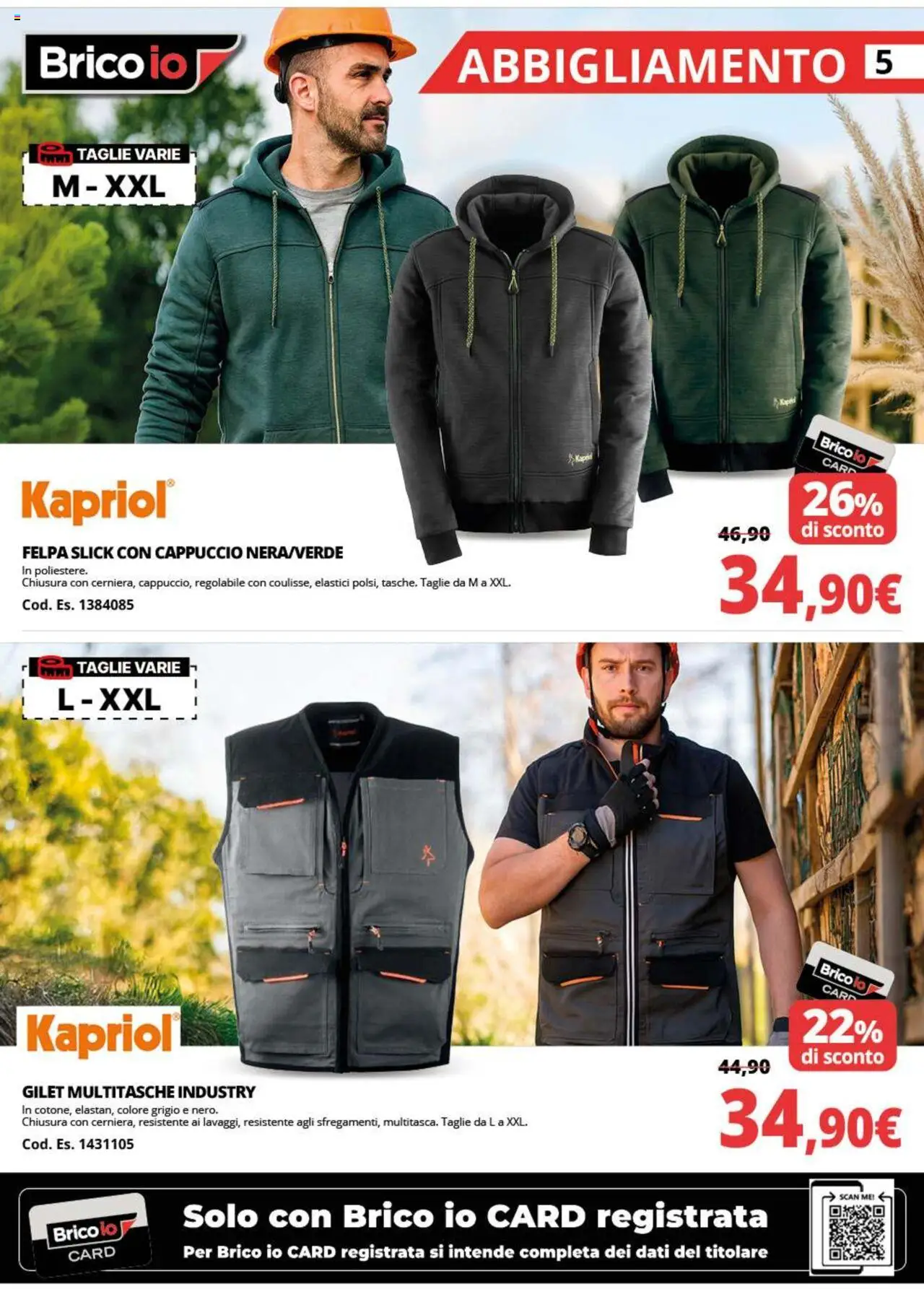 Volantino Brico io del 20.10.2025 | Pagina: 5 | Prodotti: Felpa, Gilet, Cappuccio, Elastici