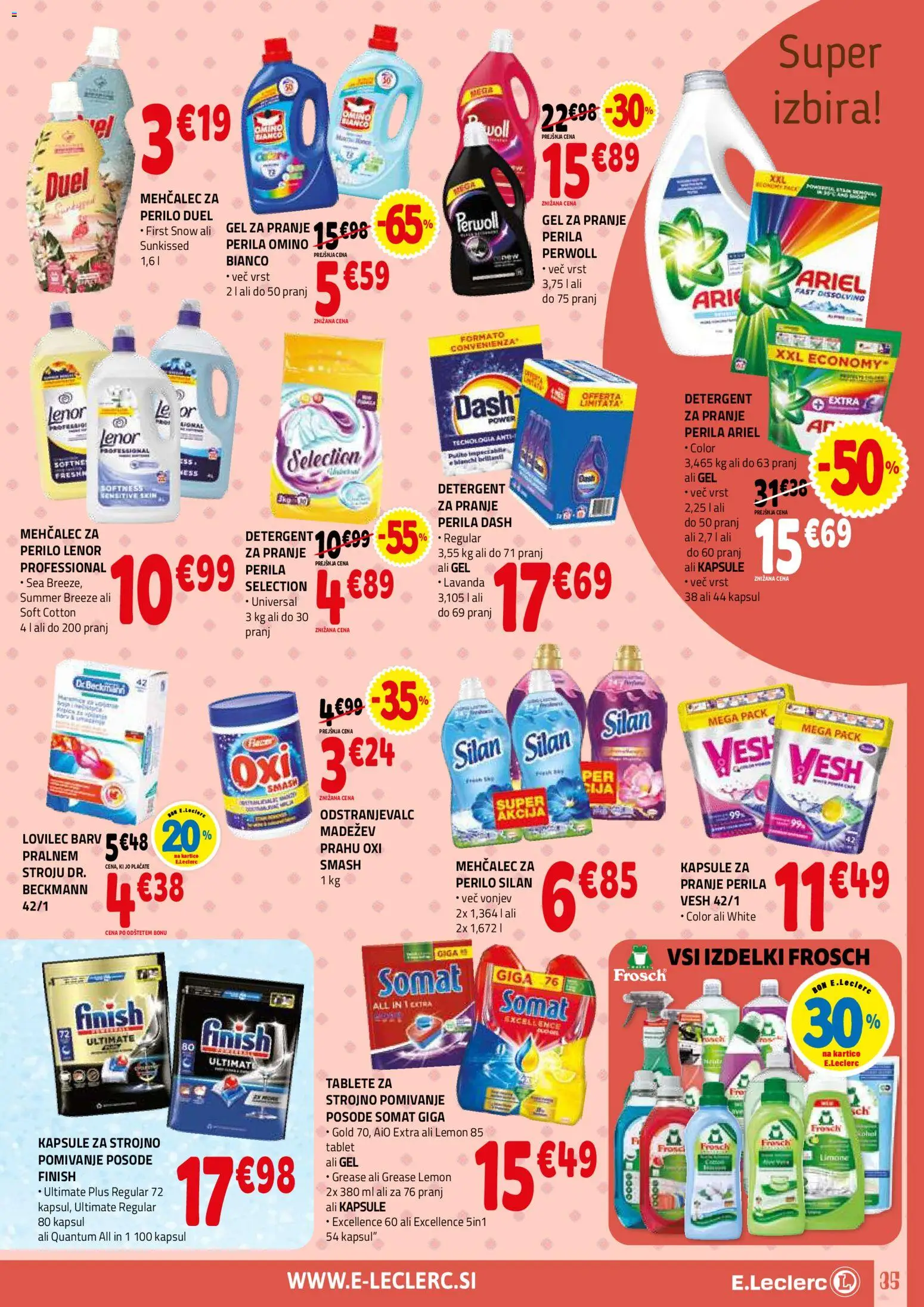 Novi E.leclerc katalog ponudbe – veljaven od 28.01.2026 | Stran: 35 | Izdelki: Mehčalec, Mehcalec za perilo, Detergent
