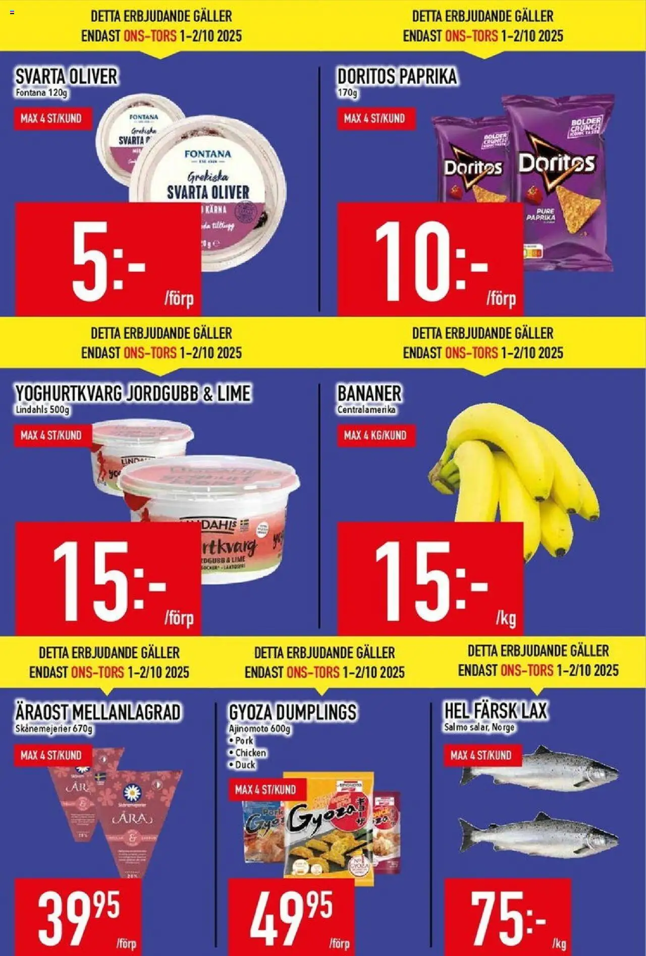 Matdax reklamblad aktuell från 29.09.2025 | Sida: 3 | Produkter: Oliver, Galler, Bananer, Lime