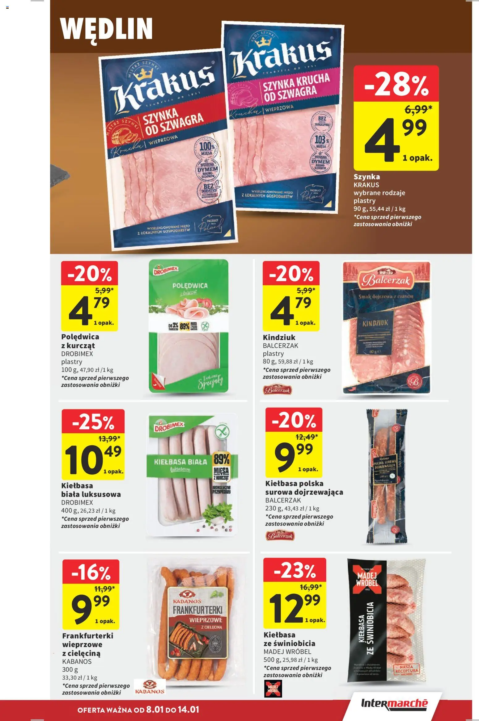 Intermarche Gazetka od 08.01.2026 | Strona: 15 | Produkty: Frankfurterki, Szynka, Kindziuk, Przyprawy