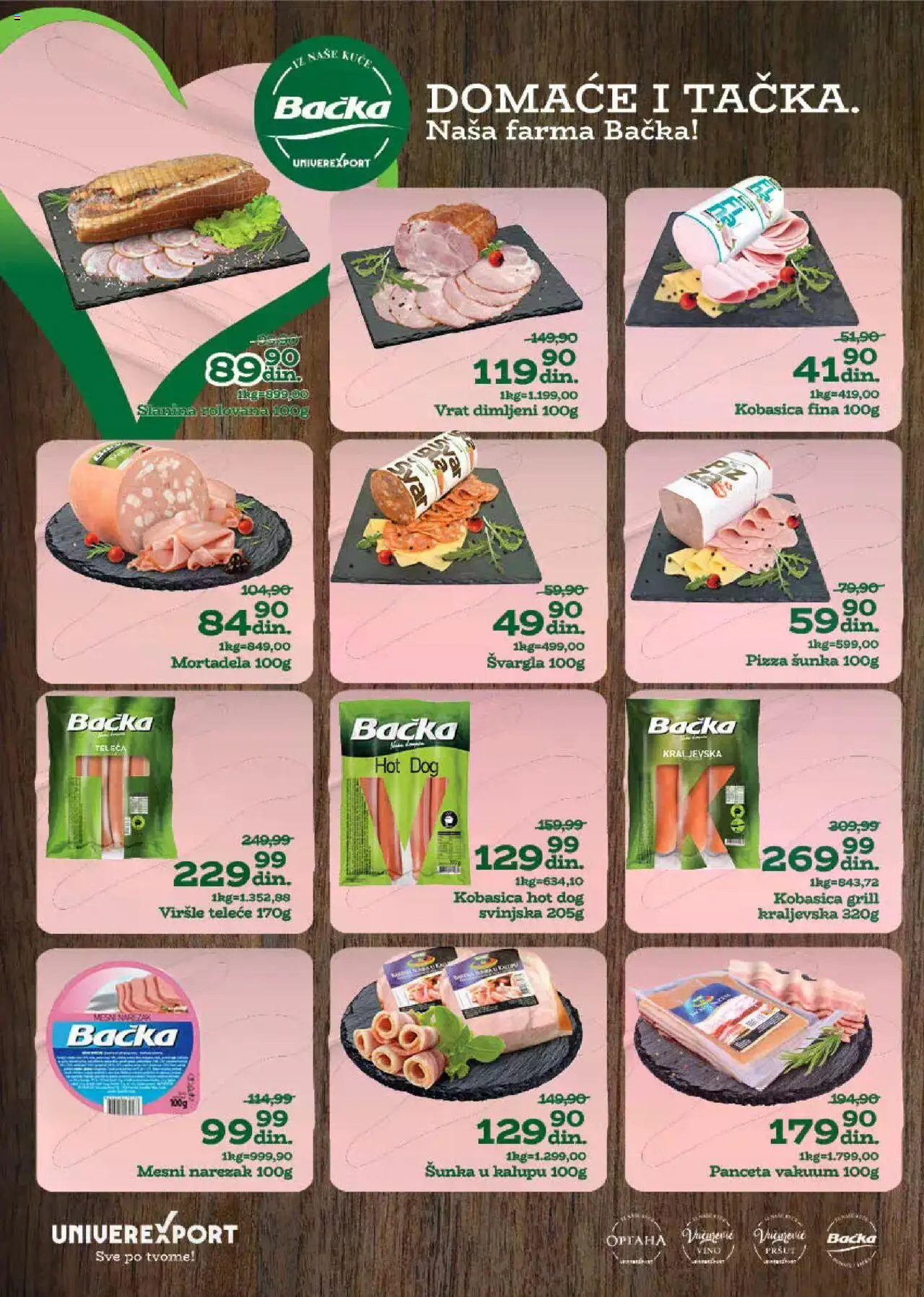 Univerexport katalog - važi od 18.08.2025 | Strana: 4 | Proizvode: Viršle, Panceta, Narezak, Kobasica