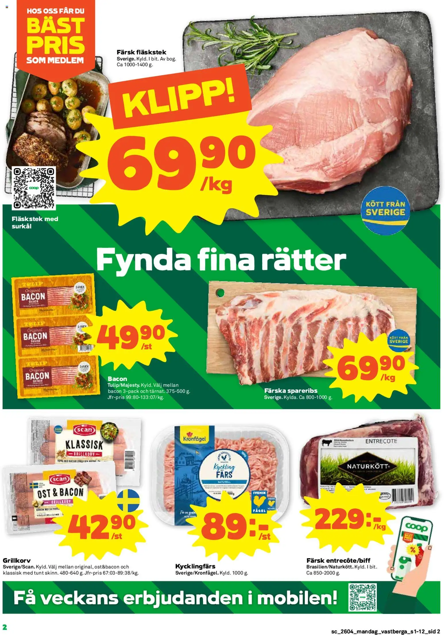 Coop Forum reklamblad aktuell från 19.01.2026 | Sida: 2 | Produkter: Bacon, Entrecote, Grillkorv, Ost