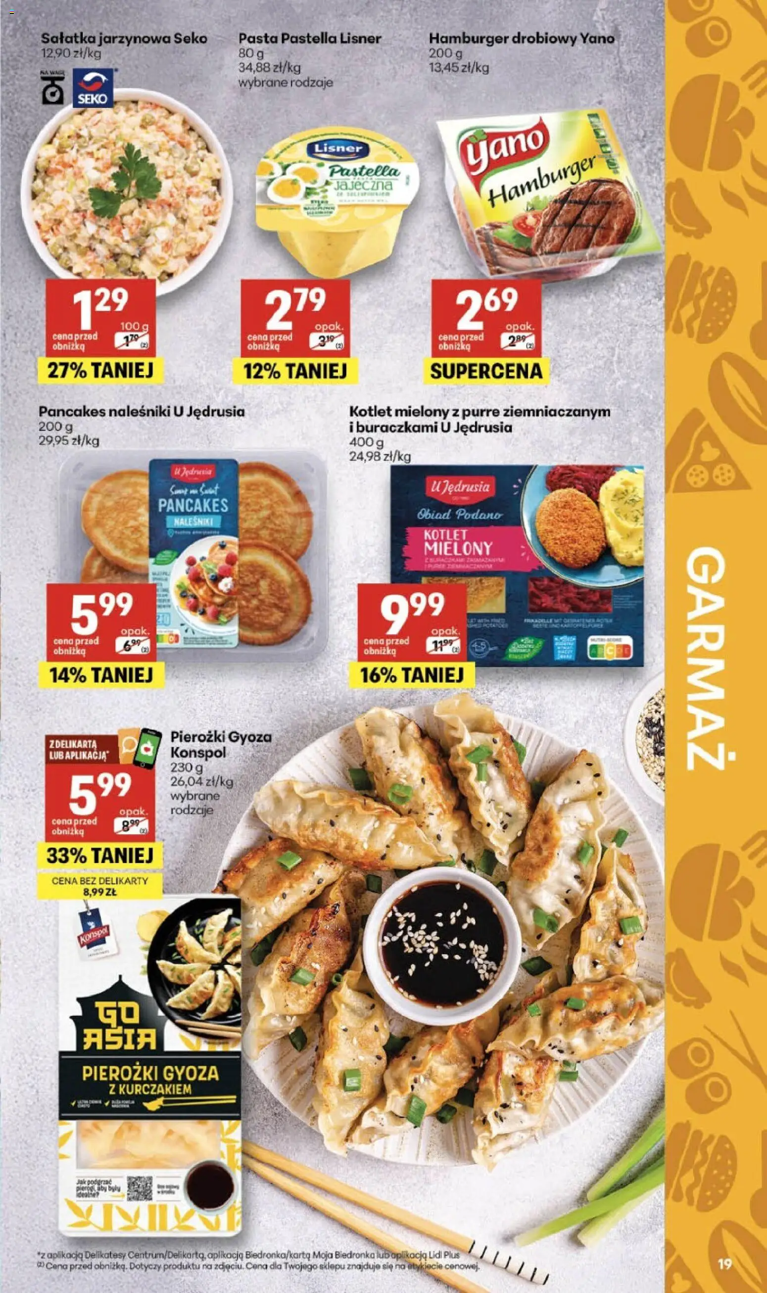 Delikatesy Centrum gazetka od 12.03.2026 | Strona: 19 | Produkty: Gyoza, Delikatesy, Sałatka, Pancakes