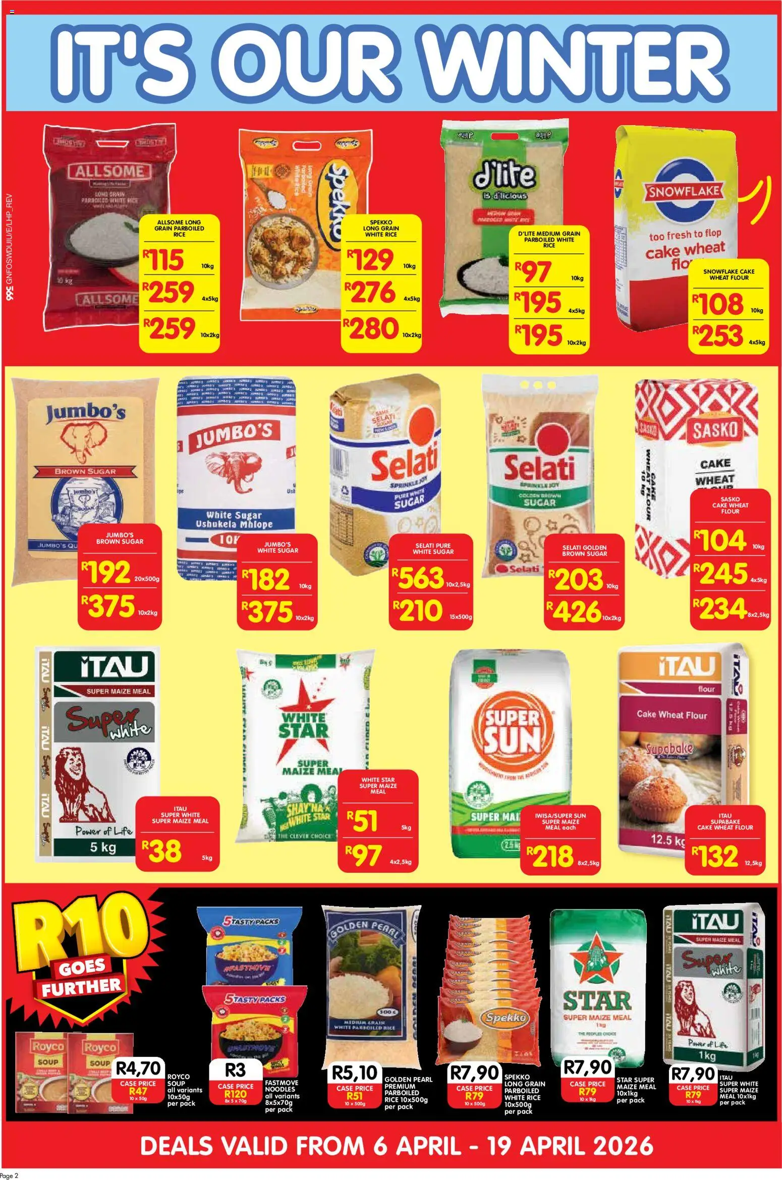New Shoprite catalogue – valid from 06.04.2026 | Page: 2 | Products: Cake, Case, Maize meal, Rice