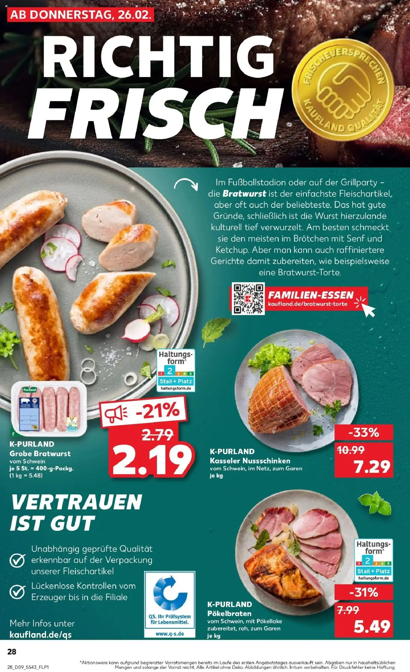 Kaufland prospekt Erkelenz	 – gültig ab 26.02.2026 | Seite: 28 | Produkte: Bratwurst, Wurst