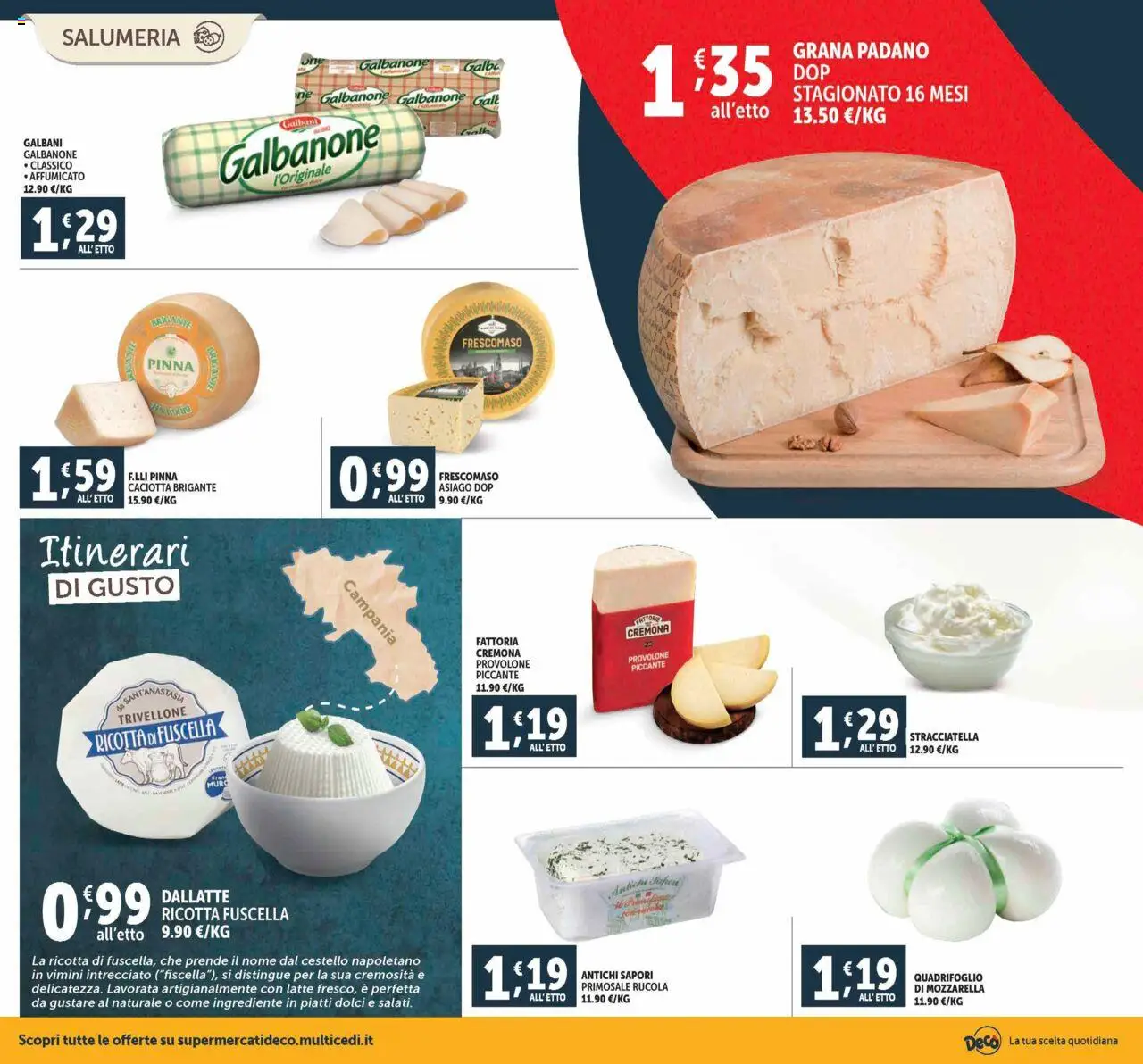 Volantino Decò del 12.09.2025 | Pagina: 2 | Prodotti: Mozzarella, Latte, Grana Padano, Ricotta