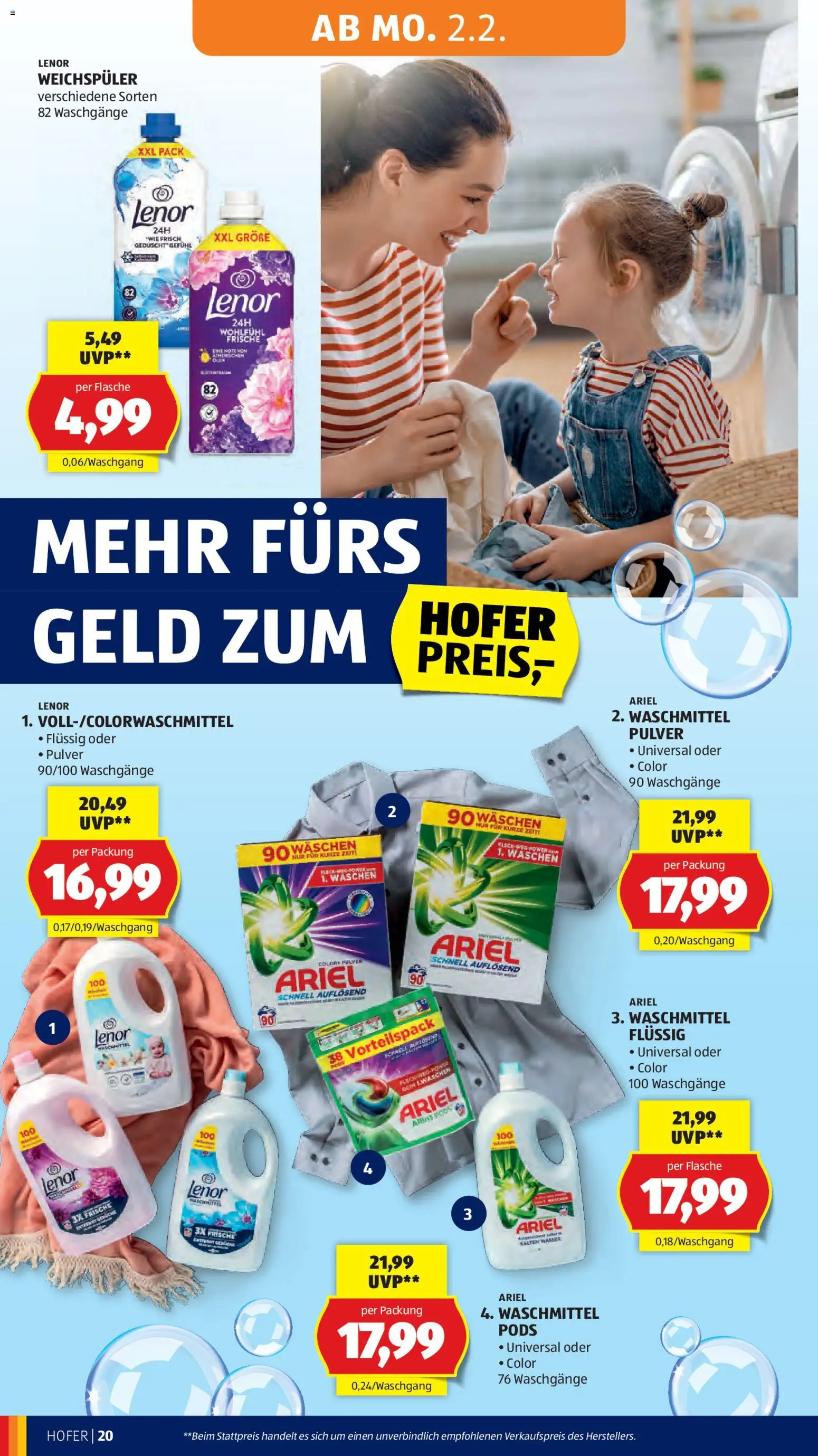 Hofer Flugblatt gültig ab 30.01.2026 | Seite: 24 | Produkte: Wasser, Weichspüler, Waschmittel