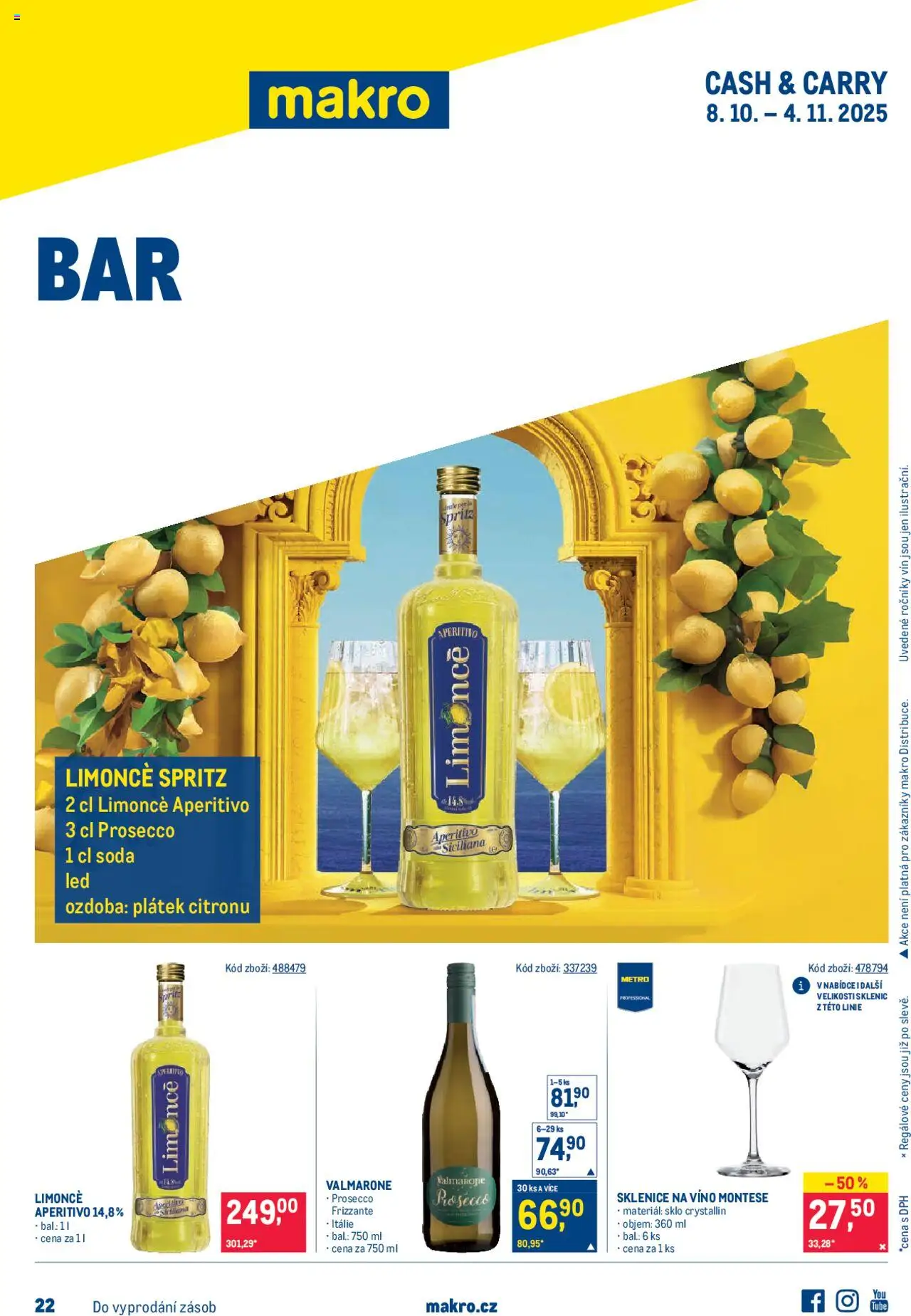 Makro leták - Bar od 08.10.2025 | Strana: 1 | Produkty: Prosecco, Spritz, Sklenice na víno, Sklenice
