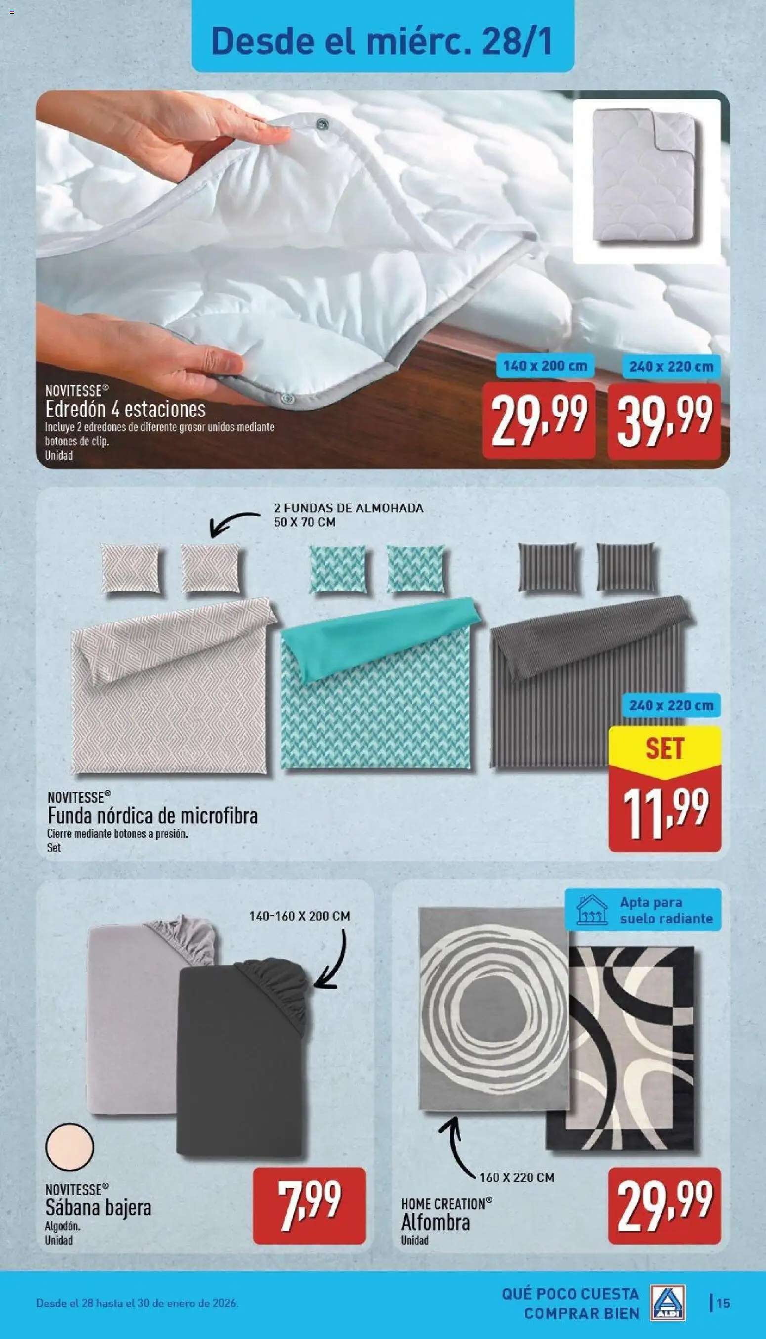 Aldi folleto Península │ válido desde el 26.01.2026 | Página: 15 | Productos: Edredón, Funda, Almohada, Alfombra