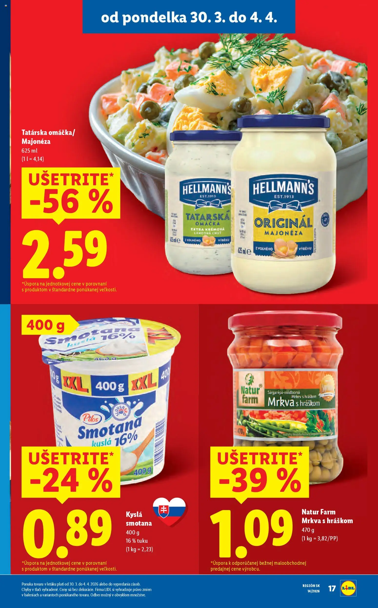 Nové Lidl akcie – leták je platný od 30.03.2026 | Strana: 21 | Produkty: Smotana, Mrkva, Tatárska omáčka, Omáčka