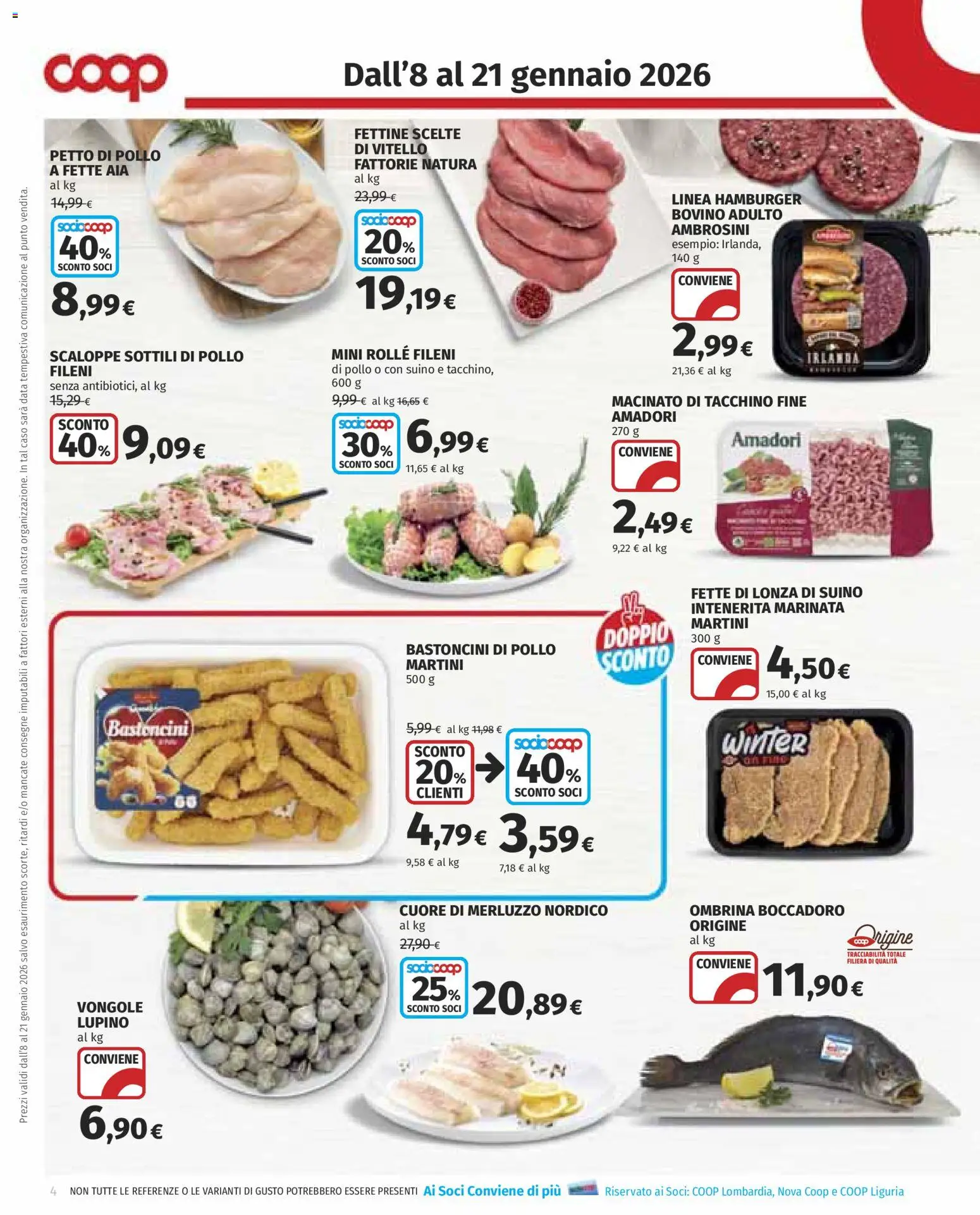 Volantino COOP del 08.01.2026 | Pagina: 4 | Prodotti: Vongole, Data, Vitello, Hamburger