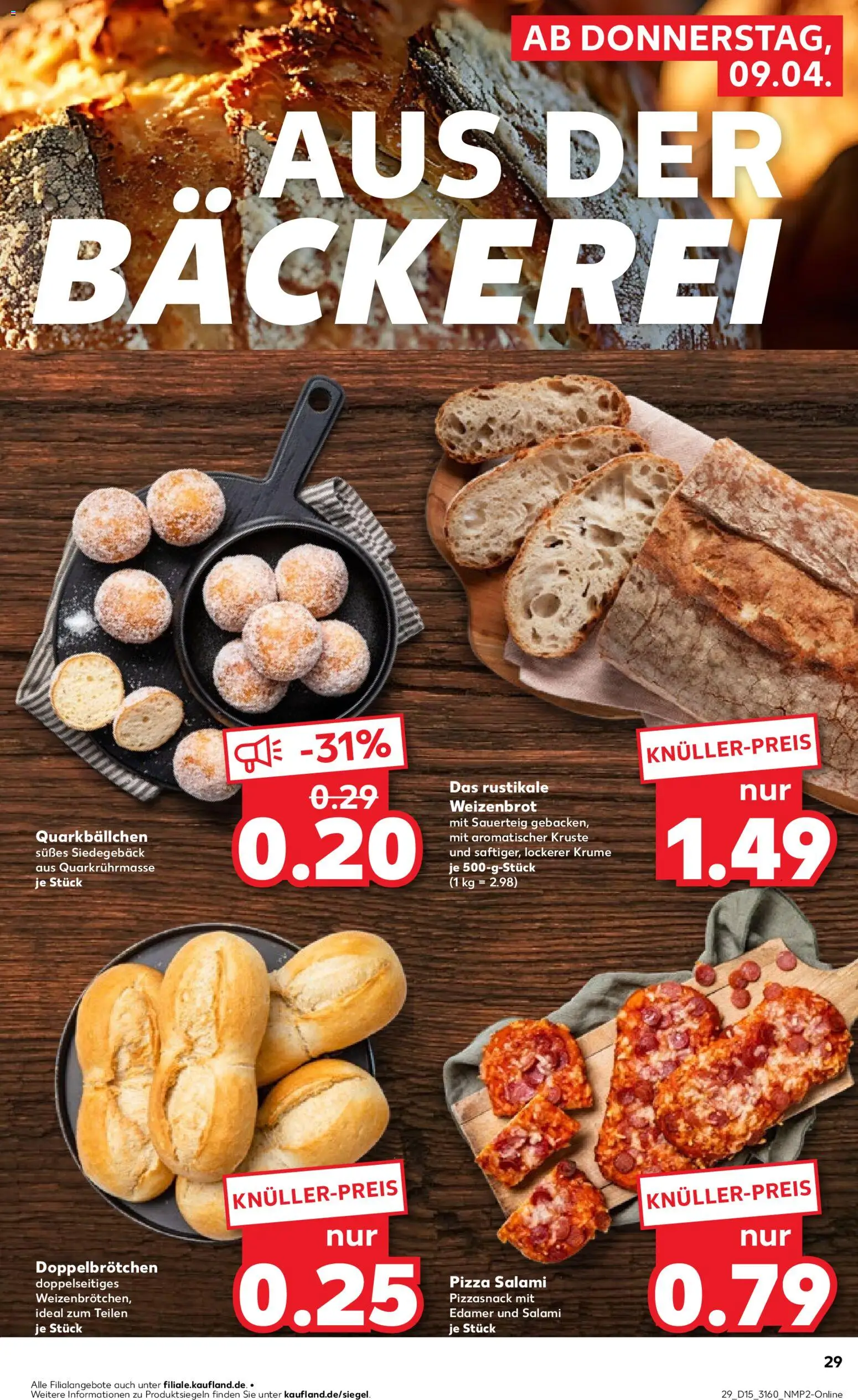Kaufland Prospekt Jena	 – gültig ab 09.04.2026 | Seite: 29 | Produkte: Bäckerei, Edamer, Salami, Pizza