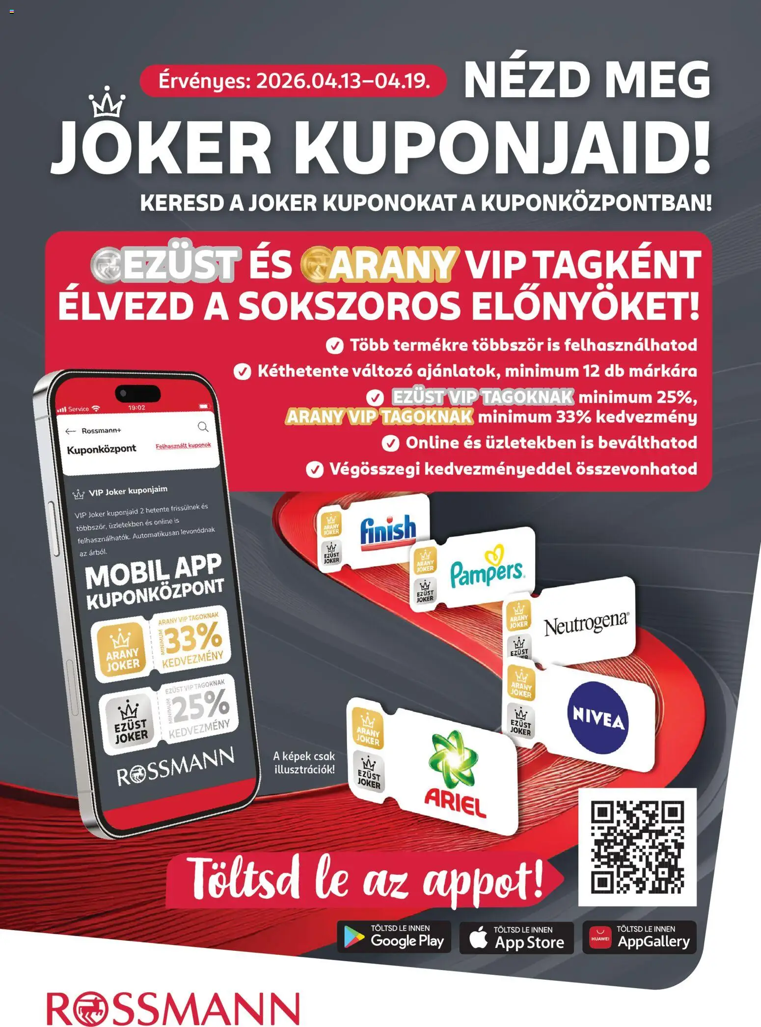 Rossmann akciós ujság - amely érvényes a következő dátumtól: 13.04.2026 | Oldal: 1 | Termékek: Ariel, Pampers