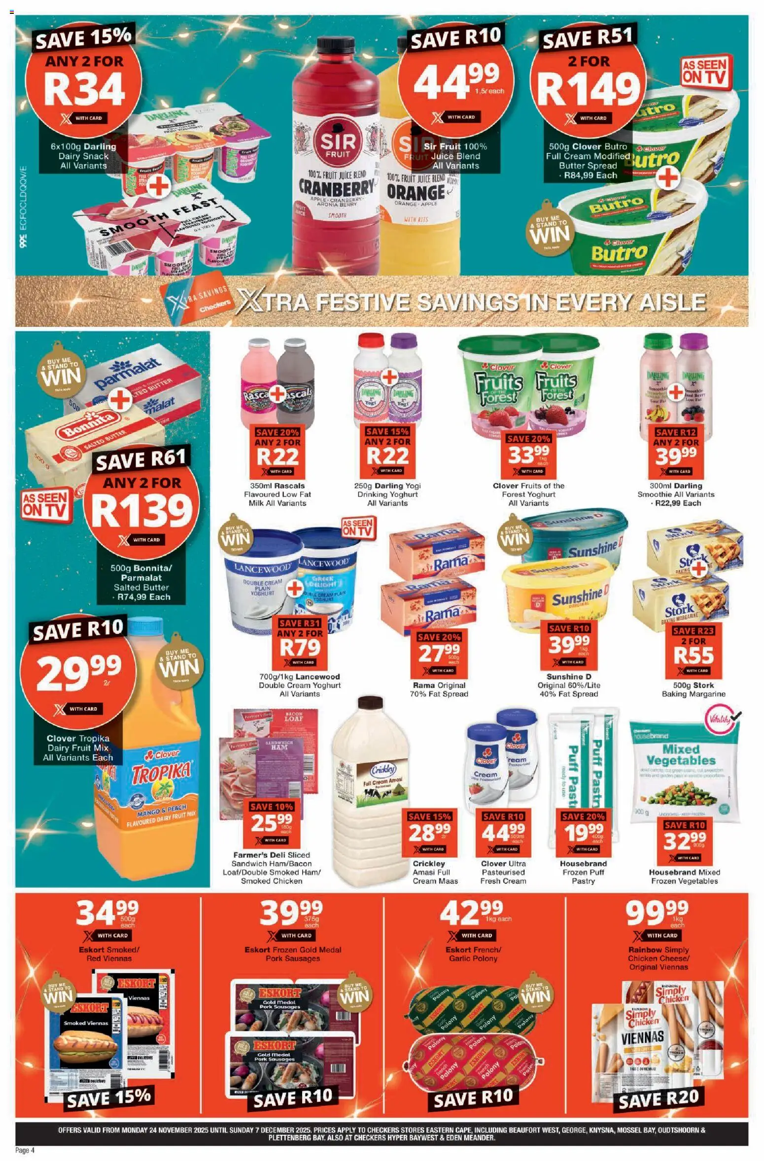 New Checkers catalogue – valid from 24.11.2025 | Page: 4 | Products: Yoghurt, Polony, Cream, Garlic