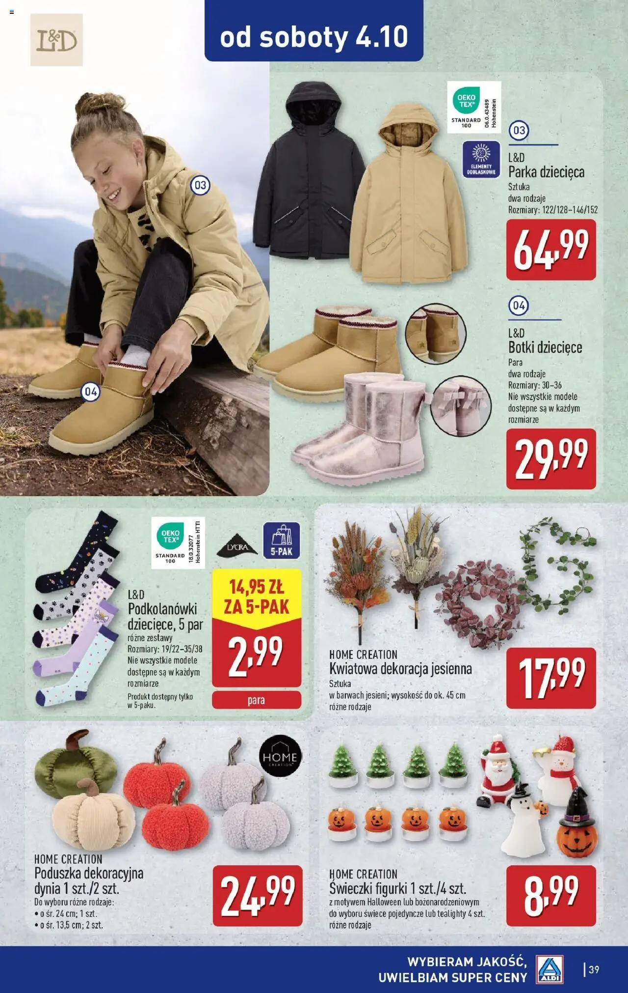 Aldi Gazetka od 29.09.2025 | Strona: 39 | Produkty: Dynia, Poduszka, Podkolanówki, Świece