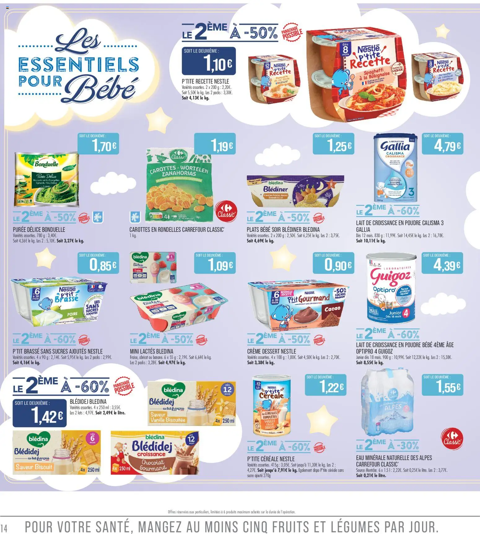 {H1} | Page: 14 | Produits: Eau minérale, Abricot, Sucre, Chocolat