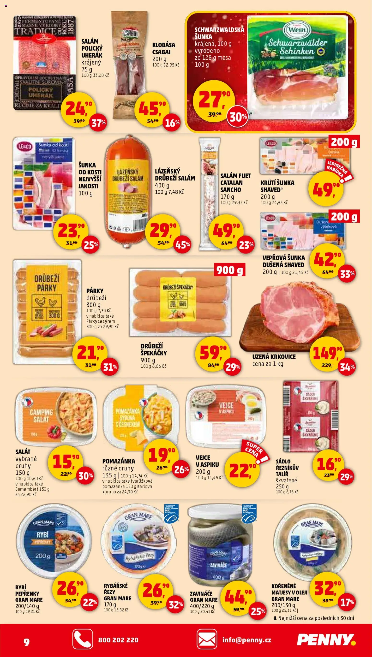 Penny Market leták - Čtvrtečník od 27.11.2025 | Strana: 9 | Produkty: Šunka od kosti, Salát, Camembert, Uzená krkovice