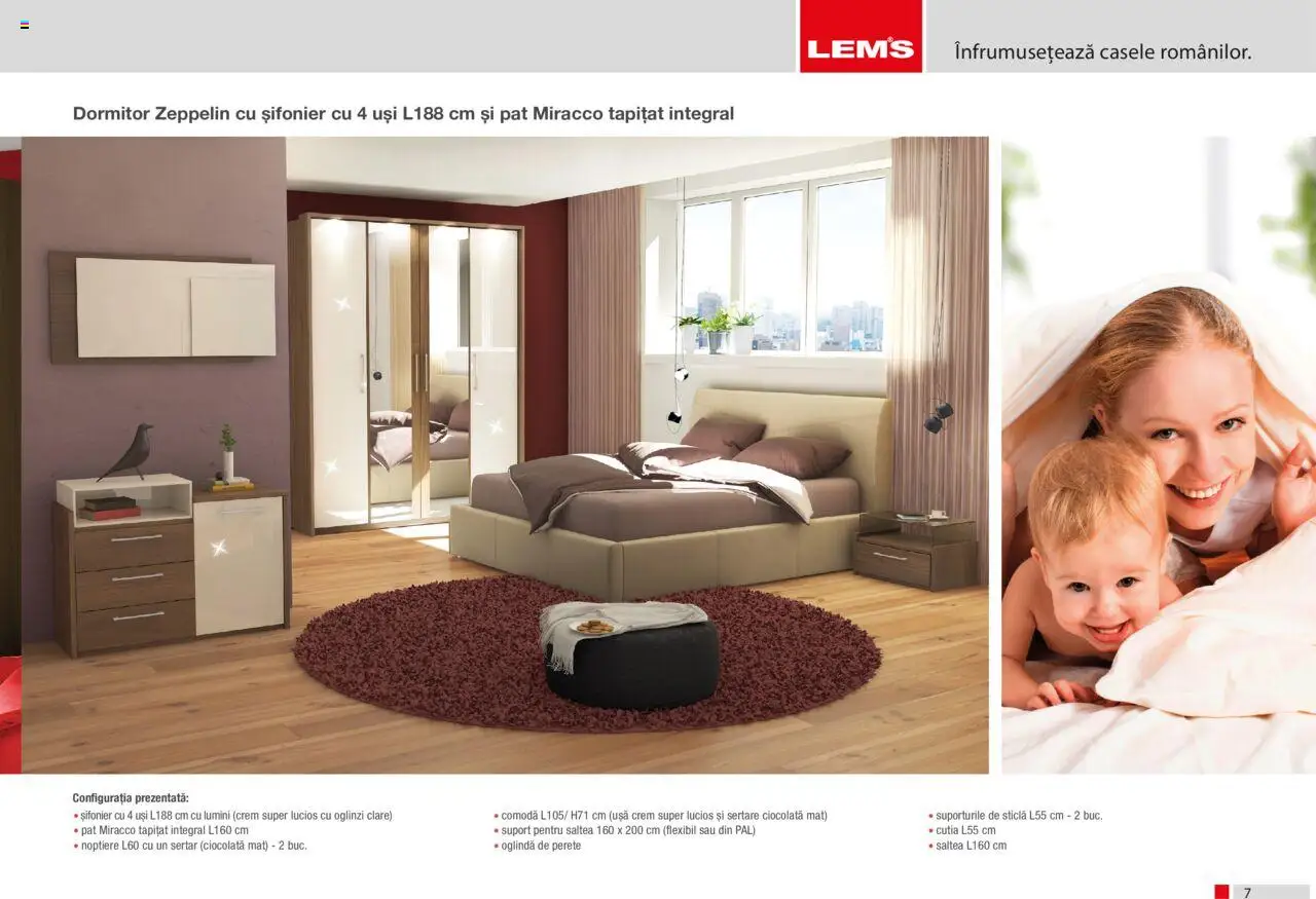 Lem’s catalog - Dormitor Zeppelin – valabil de la 17.11.2023 | Pagină: 7 | Produse: Saltea, Șifonier, Comodă, Ușă