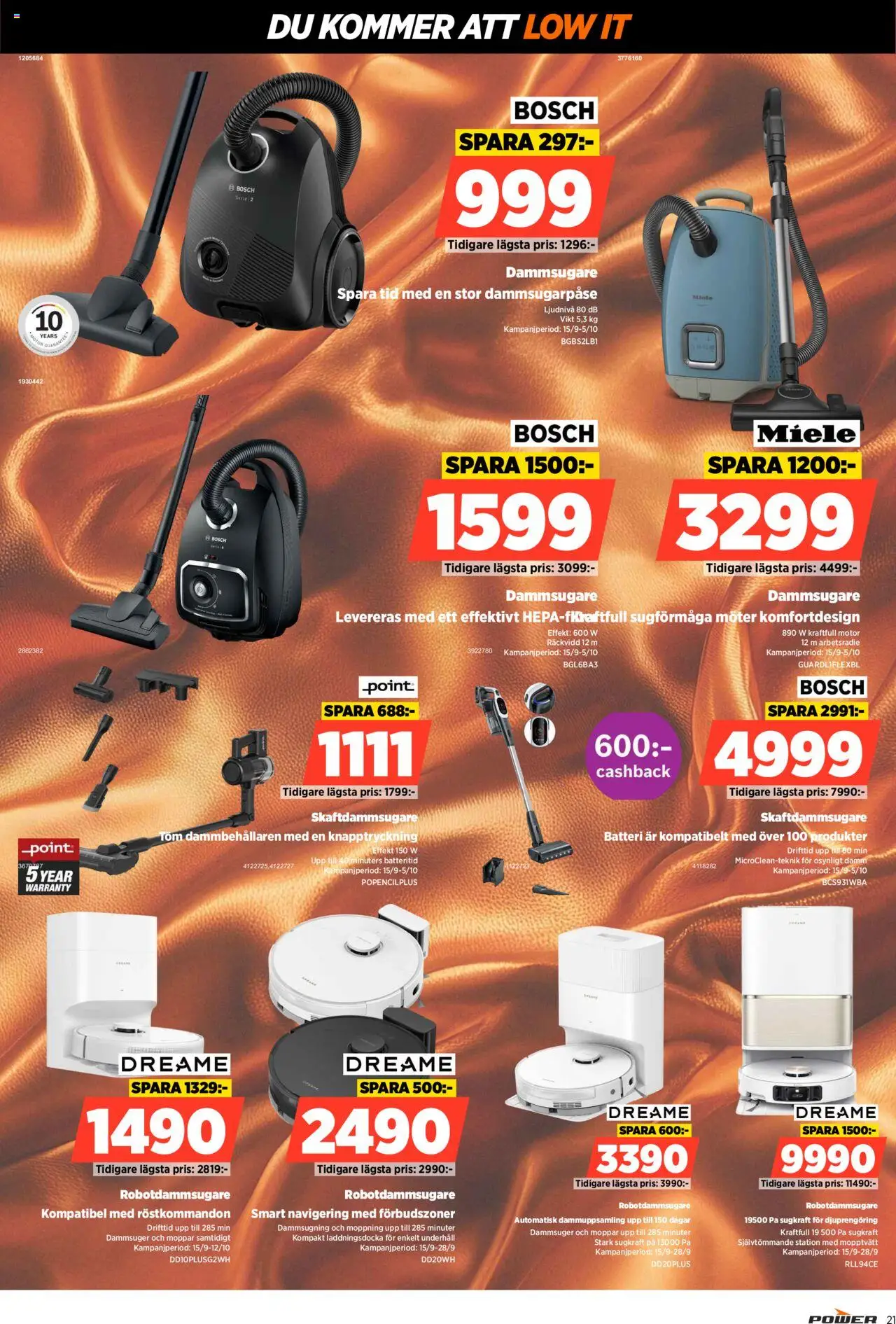Power reklamblad aktuell från 15.09.2025 | Sida: 21 | Produkter: Dammsugare, Batteri, Skaftdammsugare, Robotdammsugare