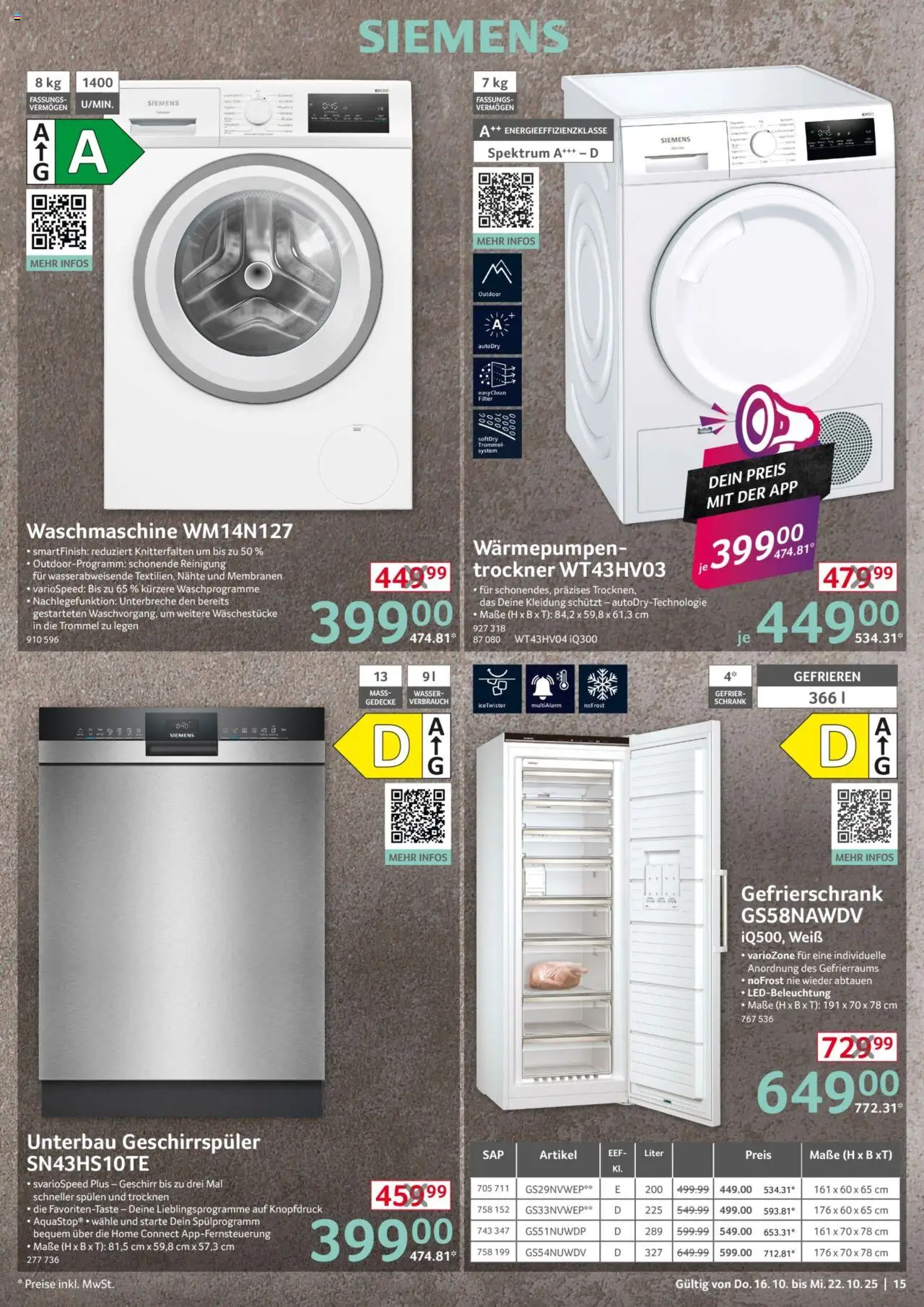 Selgros  Non Food – gültig ab 16.10.2025 | Seite: 15 | Produkte: Siemens, Trockner, Geschirrspüler, Wasser
