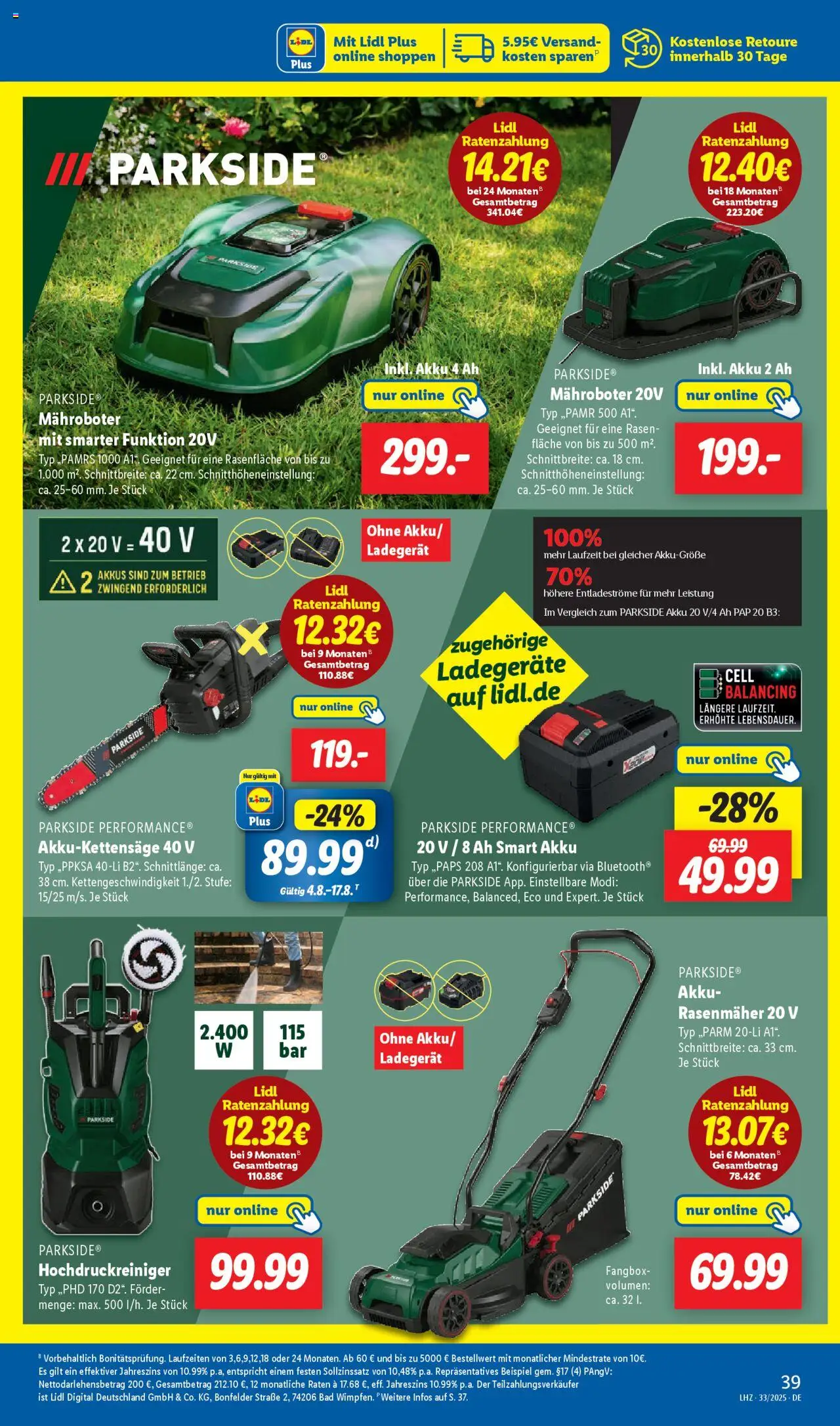 Lidl Prospekt Holzminden - gültig ab dem 11.08.2025 | Seite: 39 | Produkte: Rasenmäher, Bad, Hochdruckreiniger, Ladegerät
