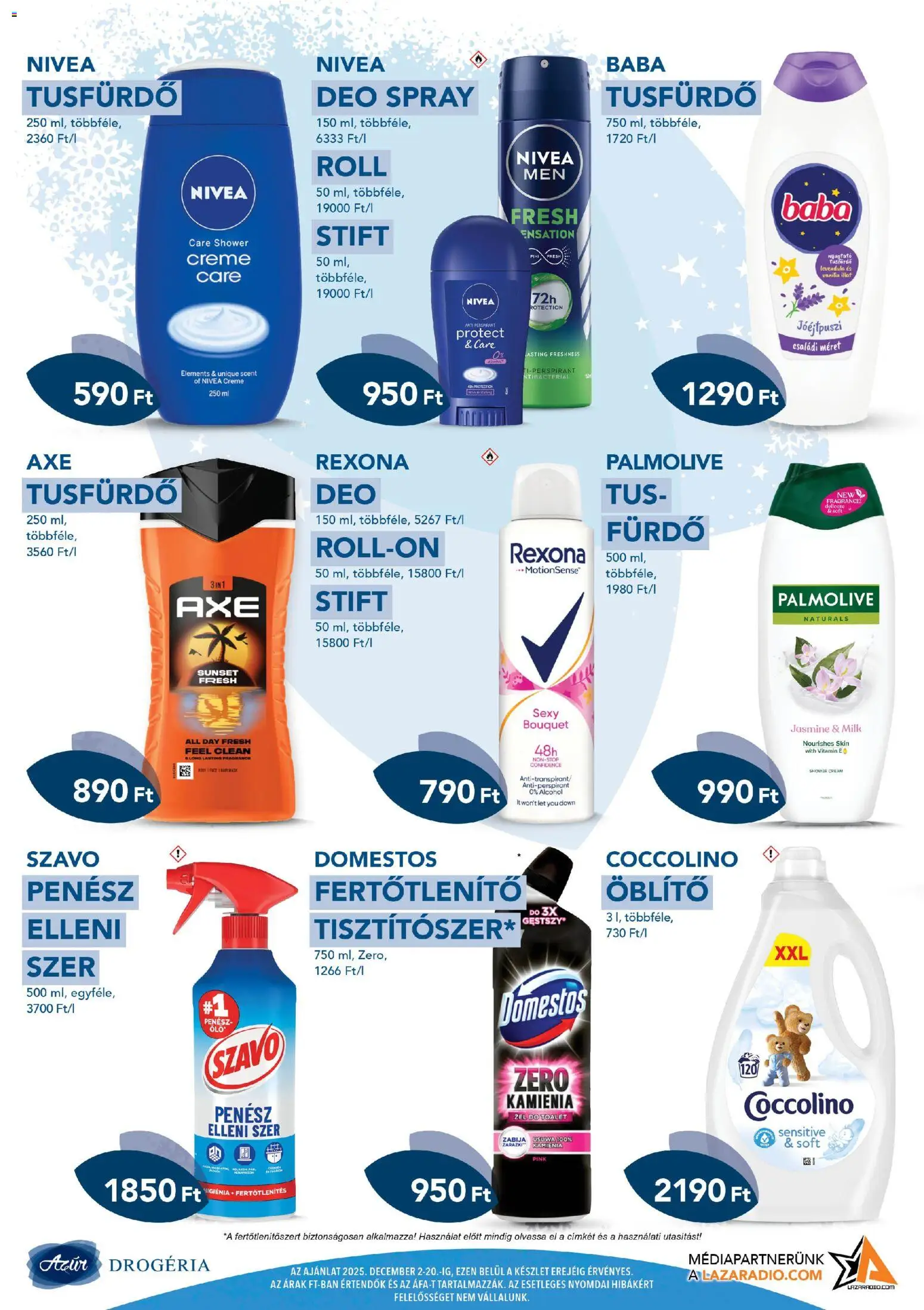 Azur akciós ujság - amely érvényes a következő dátumtól: 03.12.2025 | Oldal: 2 | Termékek: Coccolino, Öblítő, Szavó, Levendula