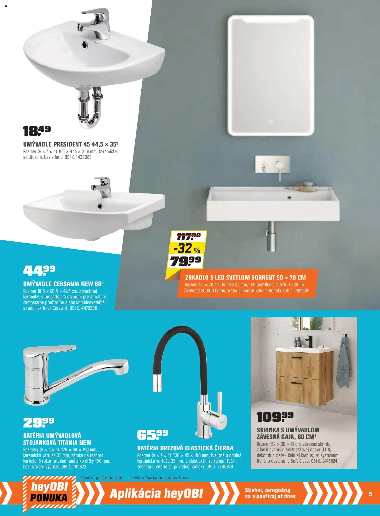 Nové OBI akcie – leták je platný od 02.01.2026 | Strana: 5 | Produkty: Led osvetlenie, Osvetlenie, Zrkadlo, Skrinka s umývadlom