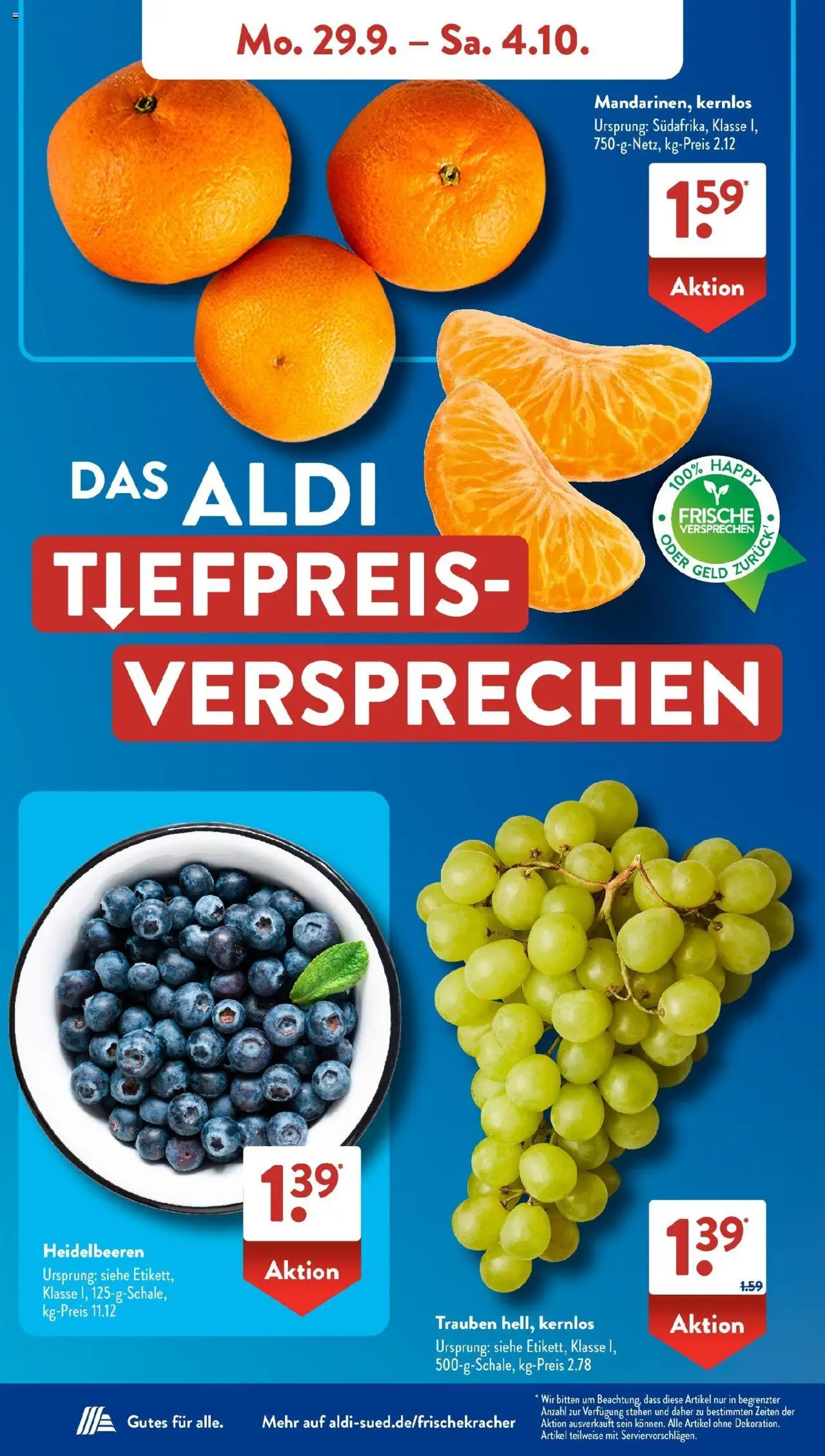 Aldi Süd - Aldi Süd: Wochenangebote – gültig ab 28.09.2025 | Seite: 4 | Produkte: Trauben, Heidelbeeren