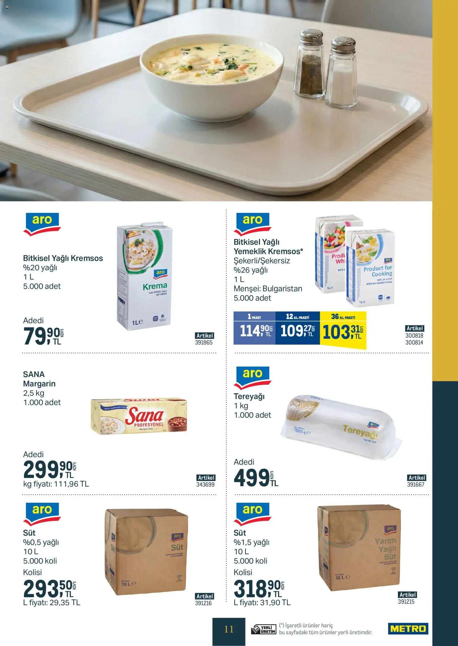 Metro - Kurum ve İşletme Mutfakları - 04.02.2026 tarihinden itibaren geçerlidir | Sayfa: 11 | Ürünler: Süt, Tereyağı, Krema