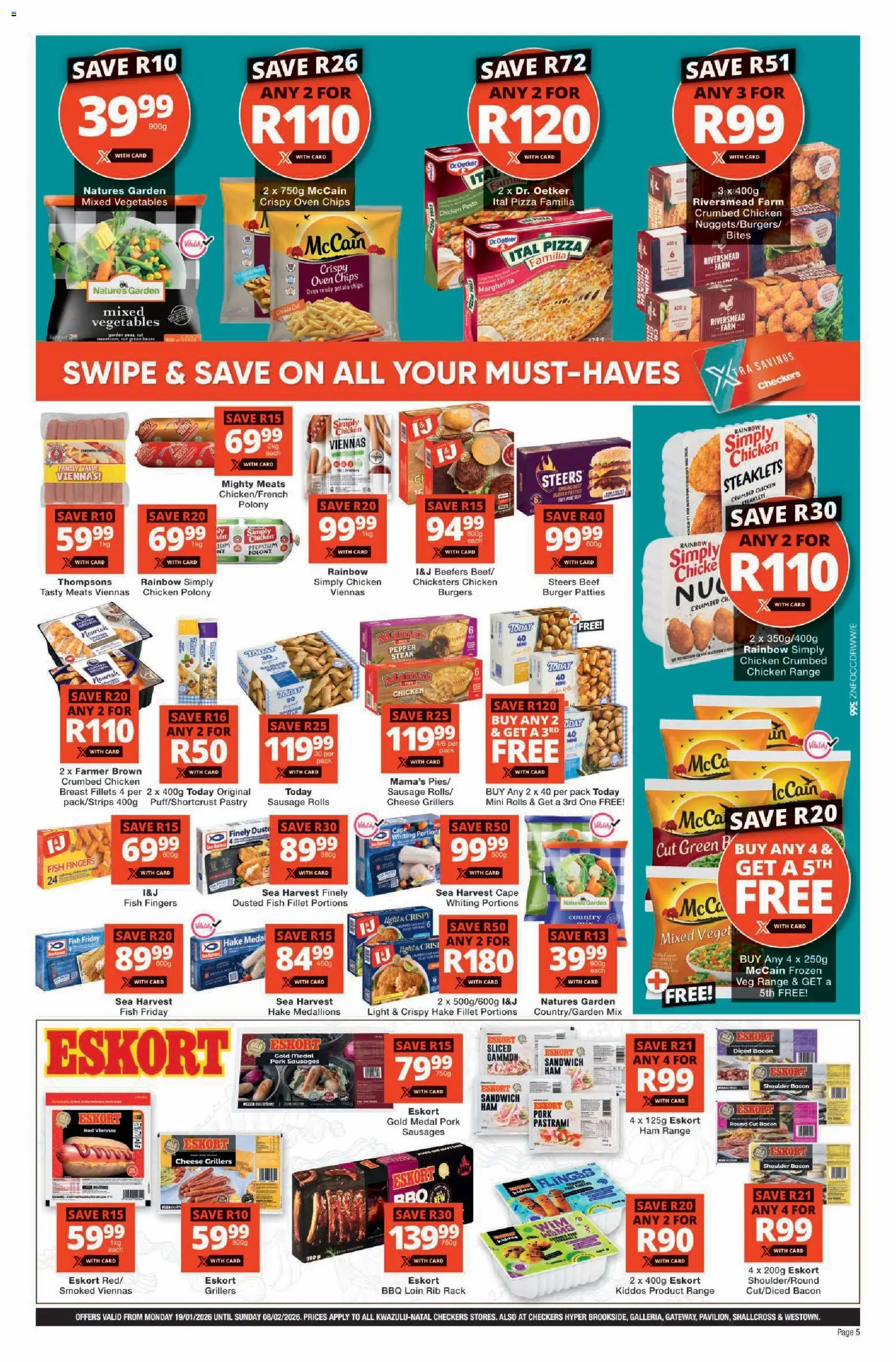 New Checkers catalogue – valid from 19.01.2026 | Page: 5 | Products: Steak, Cheese, Beef, Bacon