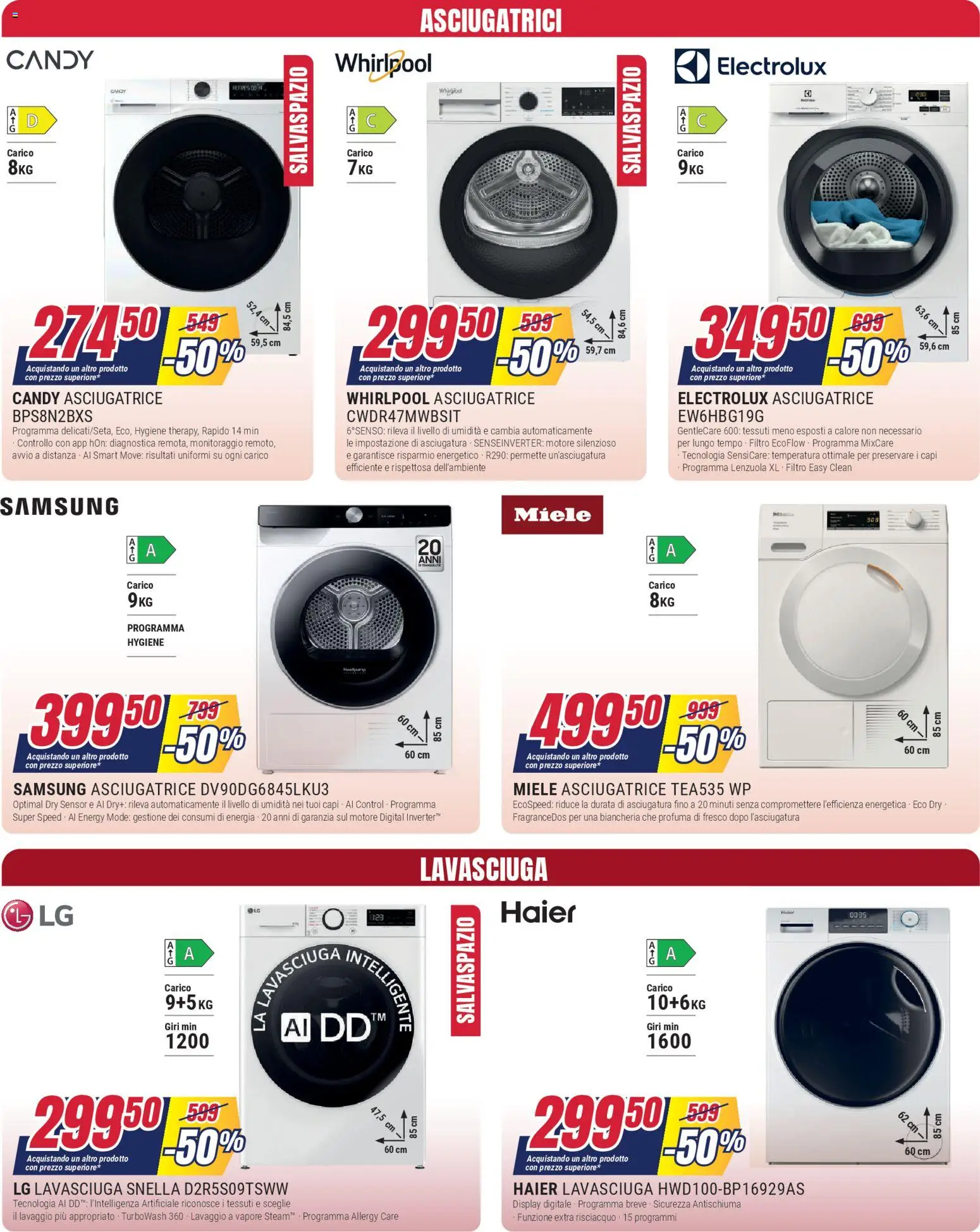 Volantino Trony del 19.02.2026 | Pagina: 5 | Prodotti: Lavasciuga, Asciugatrice, Miele, Lenzuola