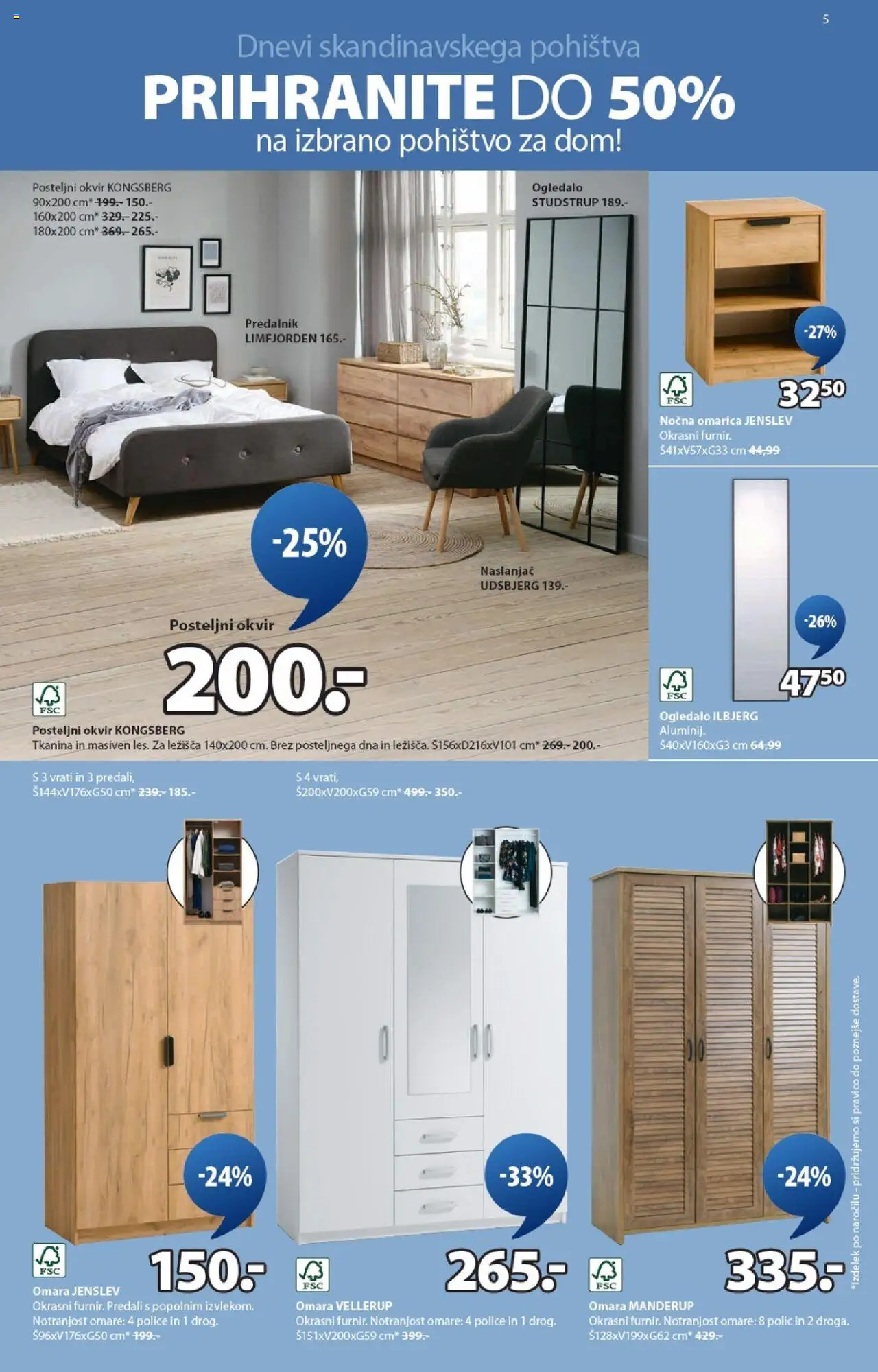 JYSK katalog │ velja od 20.08.2025 | Stran: 5 | Izdelki: Predalnik, Posteljni okvir, Ogledalo, Omarica