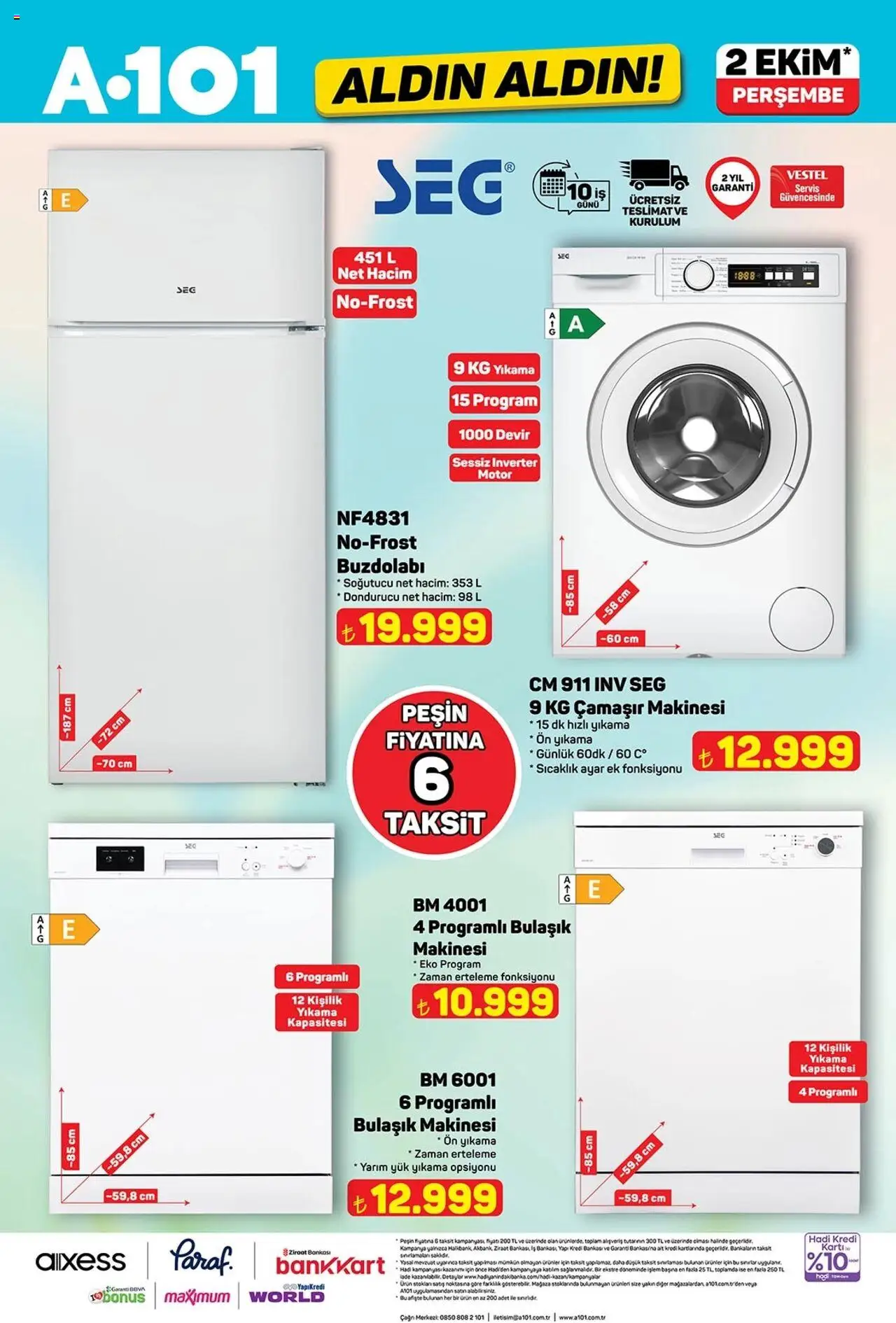 A101 Katalog Aldın Aldın - 02.10.2025 tarihinden itibaren geçerlidir | Sayfa: 6 | Ürünler: Buzdolabı, Dondurucu, Çamaşır makinesi, Bulaşık makinesi