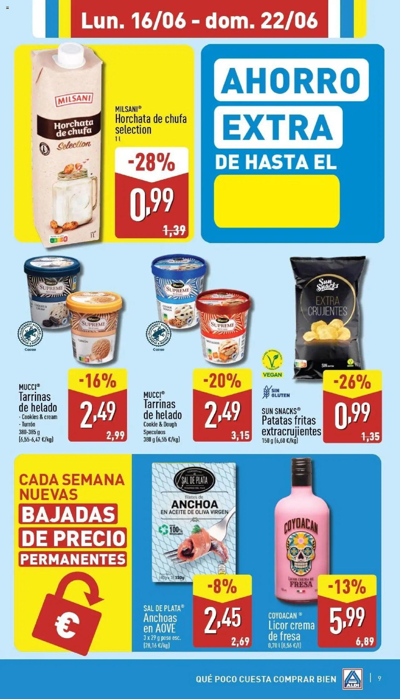 Aldi folleto Canarias │ válido desde el 16.06.2025 | Página: 9 | Productos: Aceite de oliva, Helado, Anchoa, Φρυγανιές σικάλεως