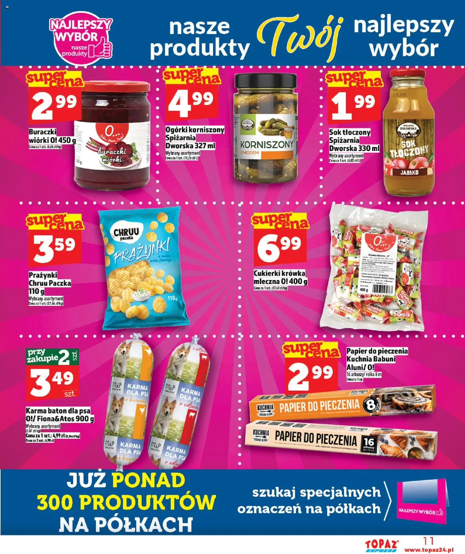 Topaz Gazetka - Express od 26.02.2026 | Strona: 11 | Produkty: Papier do pieczenia, Krowka, Sok, Cukierki