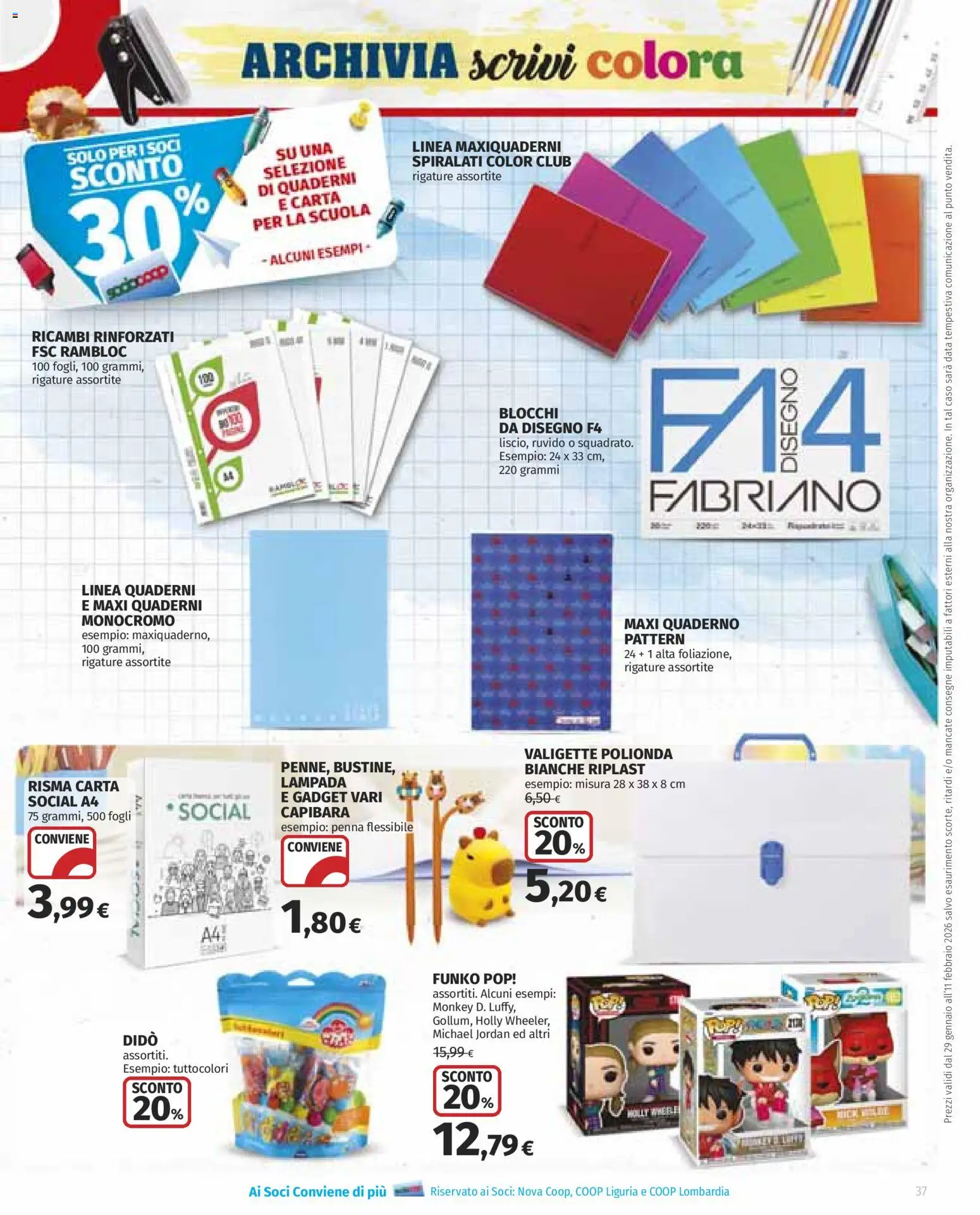 Volantino Ipercoop del 29.01.2026 | Pagina: 37 | Prodotti: Jordan, Data, Quaderno, Lampada