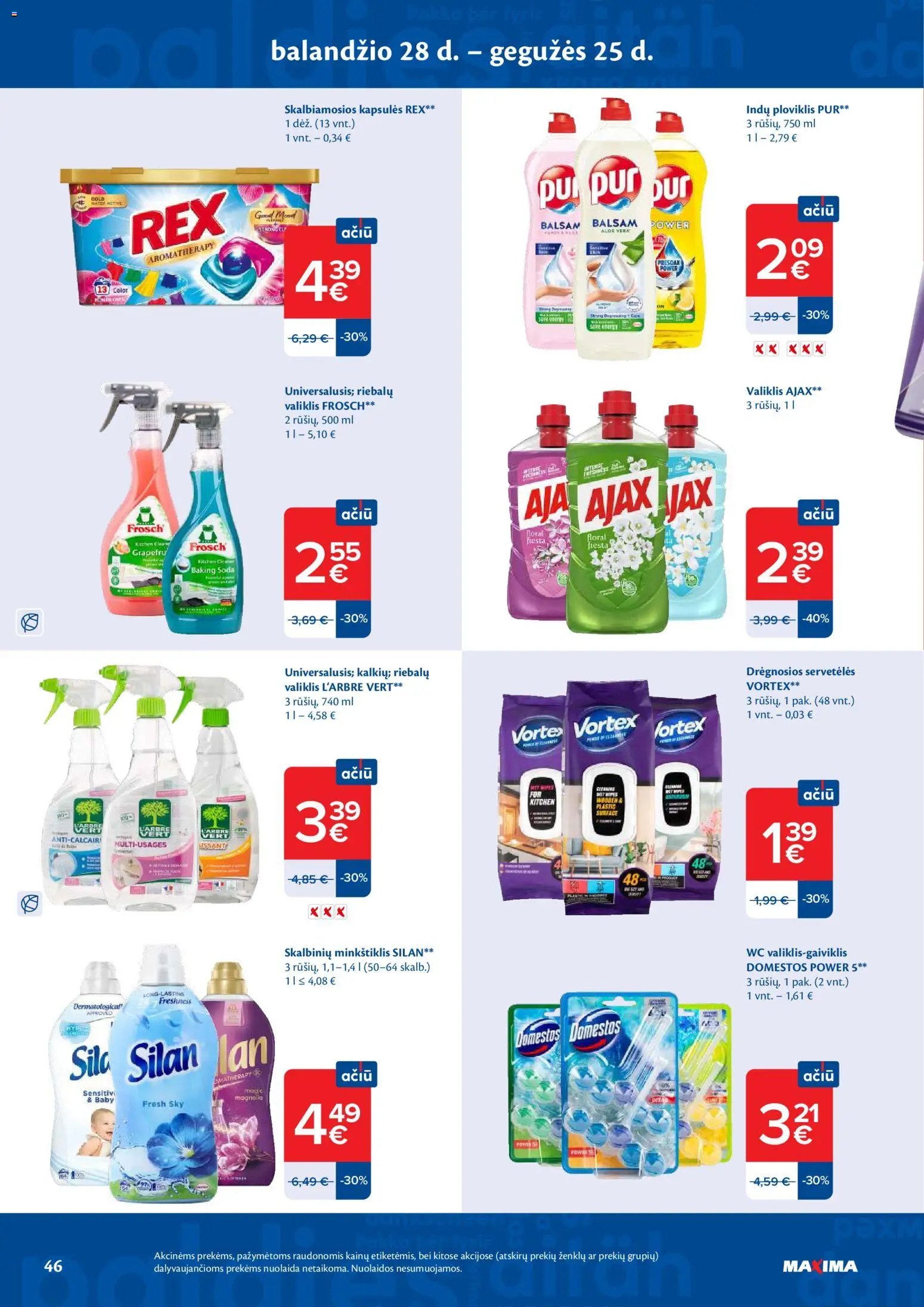 MAXIMA akcijos nuo 28.04.2026 | Puslapis: 46 | Prekių: Wc, Ploviklis, Indų ploviklis