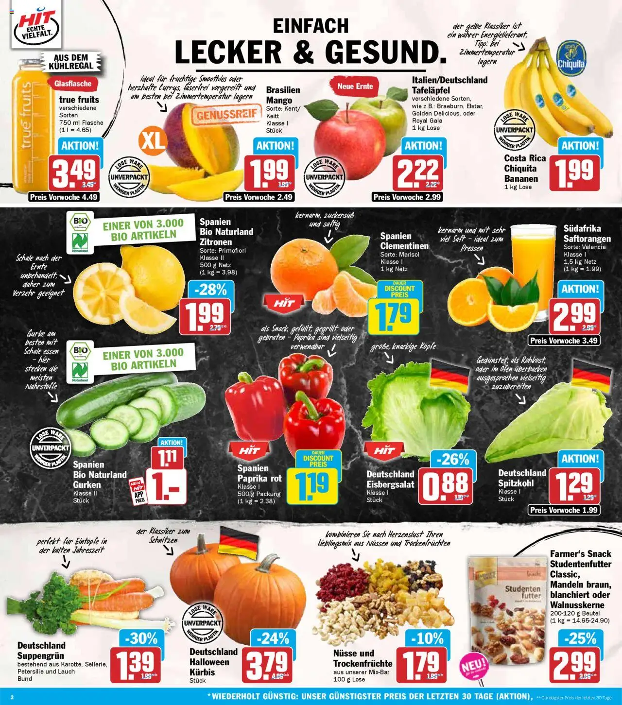 HIT - Berlin – gültig ab 06.10.2025 | Seite: 2 | Produkte: Bananen, Mandeln, Saft, Nüsse