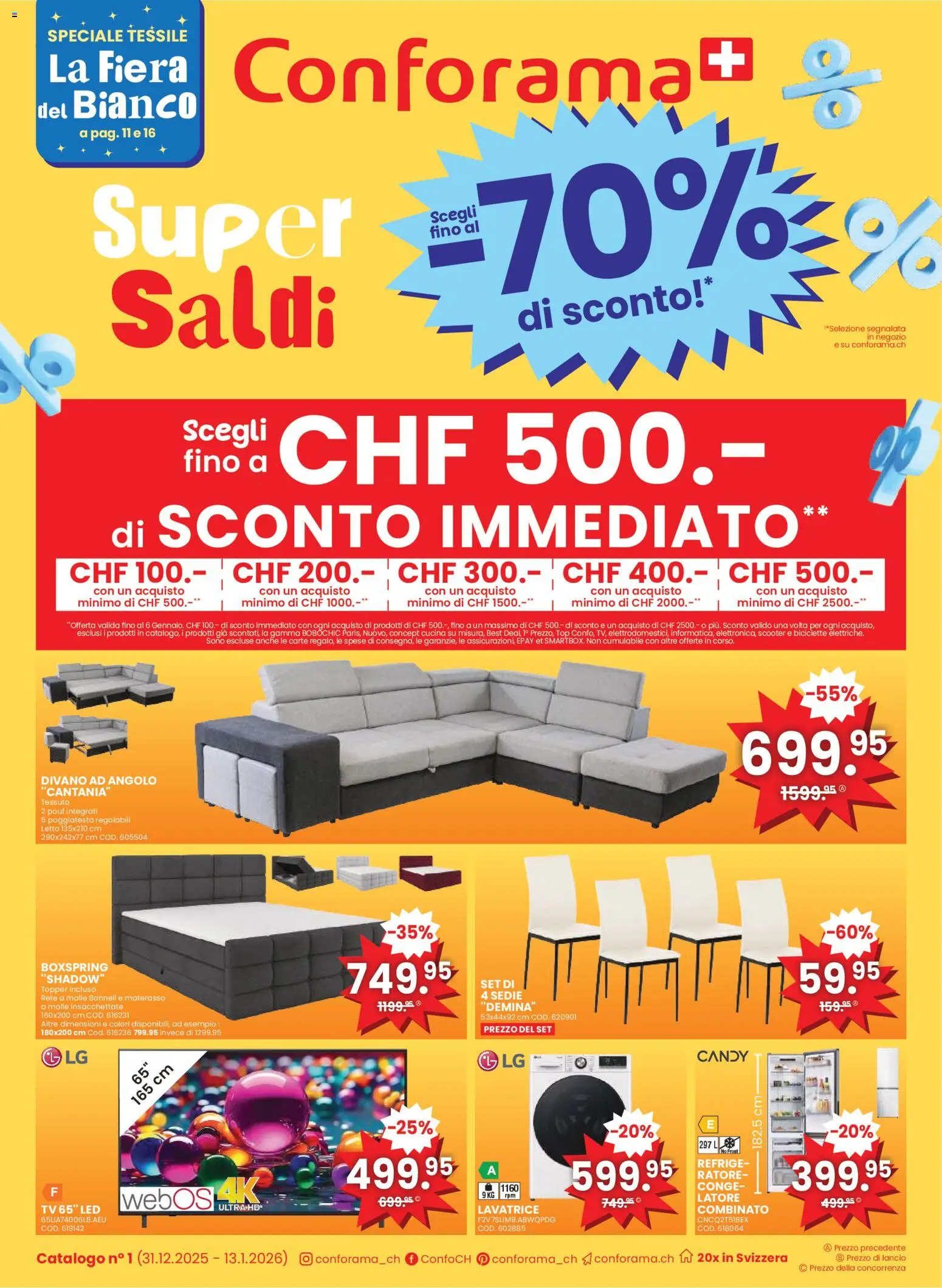 Conforama Aktionen IT – gültig ab 31.12.2025 | Seite: 1 | Produkte: Topper, Scooter, Pouf, TV