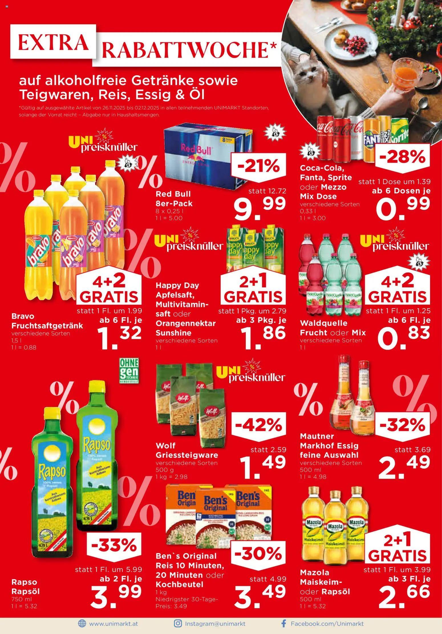 Unimarkt Ost gültig ab 26.11.2025 | Seite: 4 | Produkte: Öl, Saft, Reis, Papier blanc