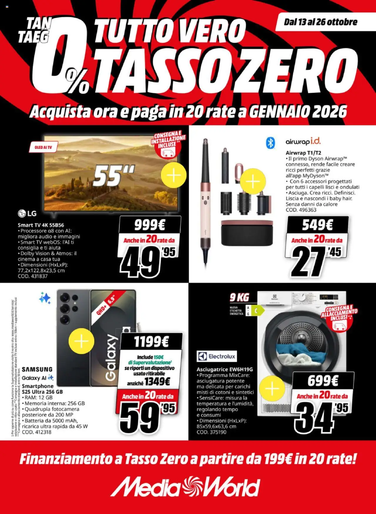 Volantino Media World del 13.10.2025 | Pagina: 1 | Prodotti: TV, Fotocamera, Batteria, Samsung