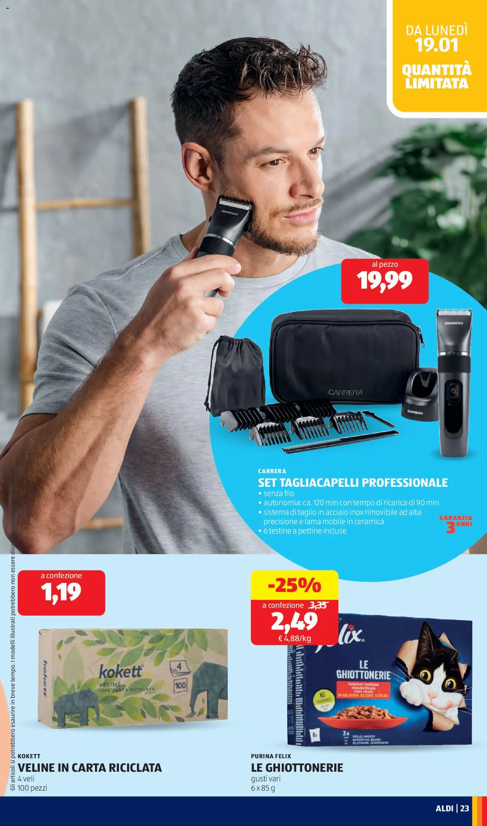 Volantino Aldi del 19.01.2026 | Pagina: 23 | Prodotti: Mobile, Pettine, Veline, Manzo